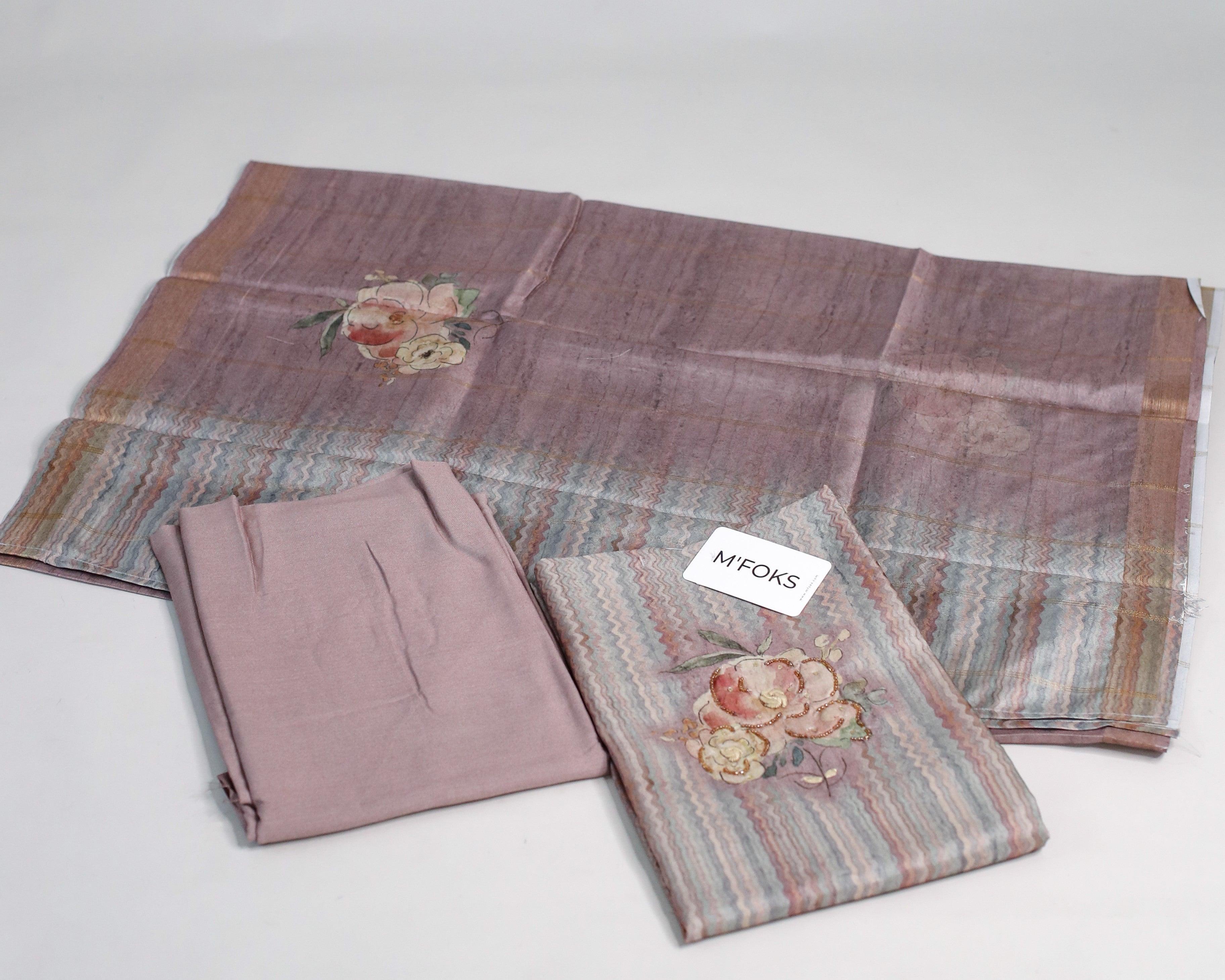 Pure Chanderi Silk Digital Printed Unstitched Handwork Suit Set