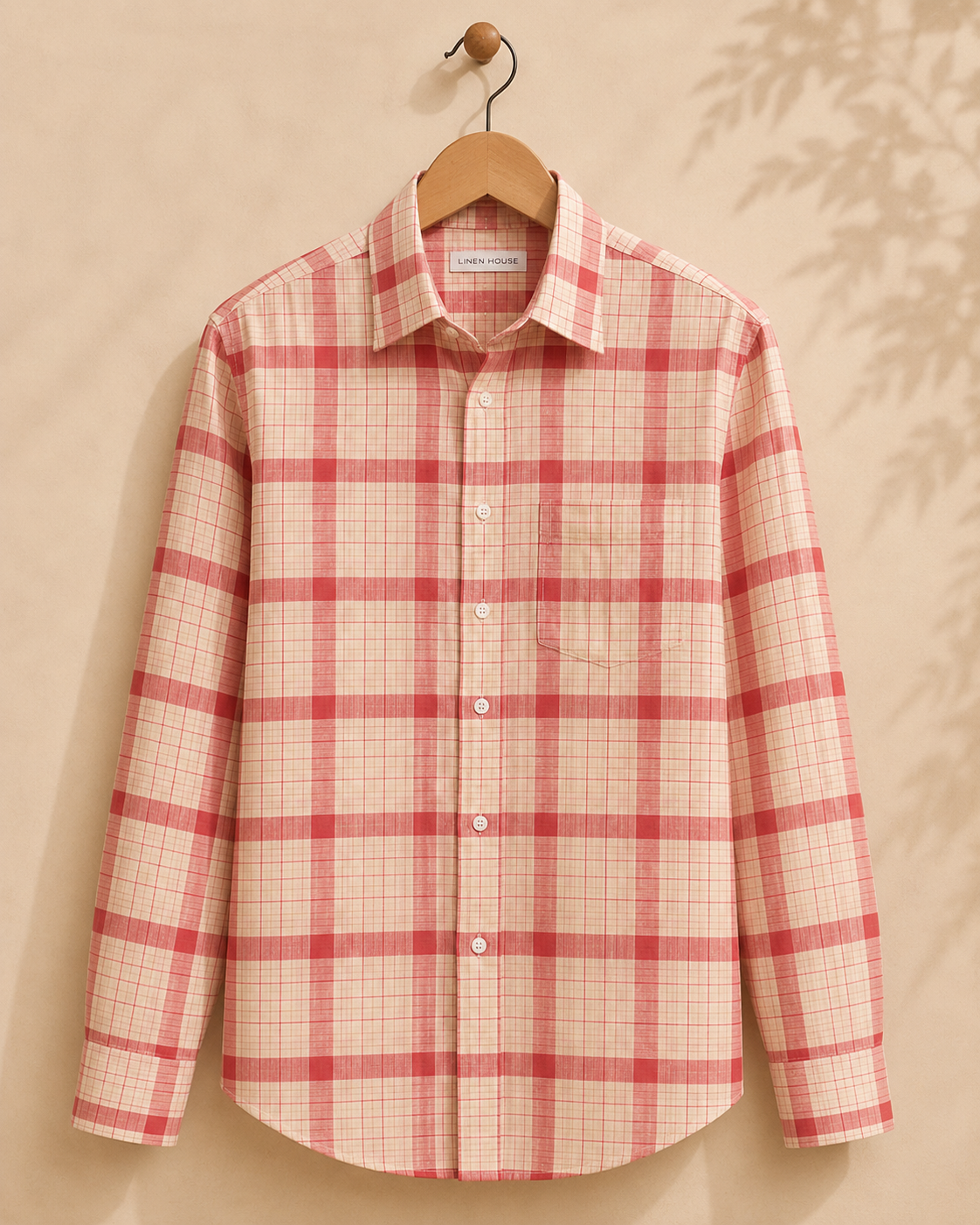 Pure Cotton Handloom Checked Fabric - 44 Inches - Peach Checked