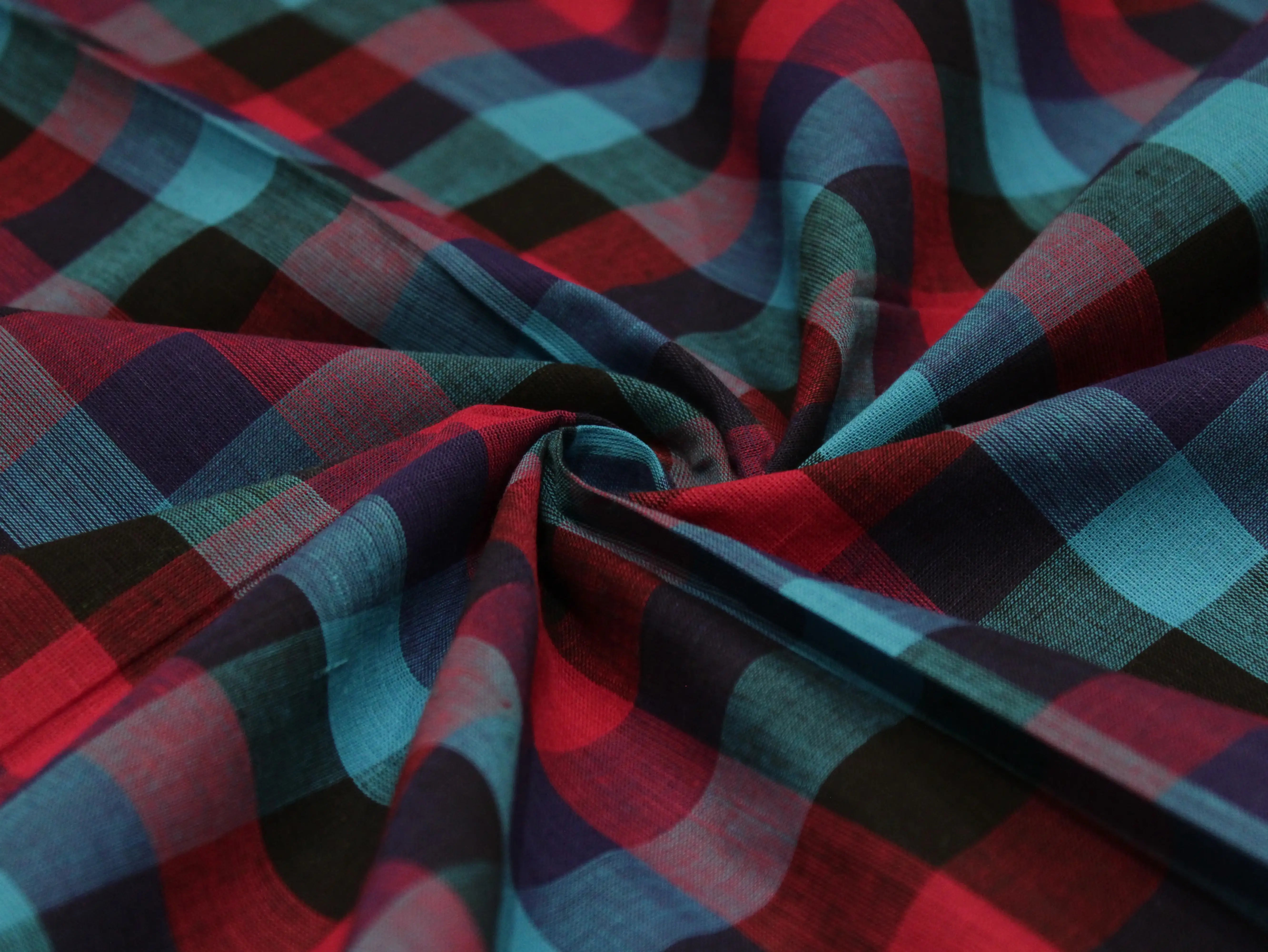 Mini Multi Checked Handloom Pure Cotton Woven Fabric