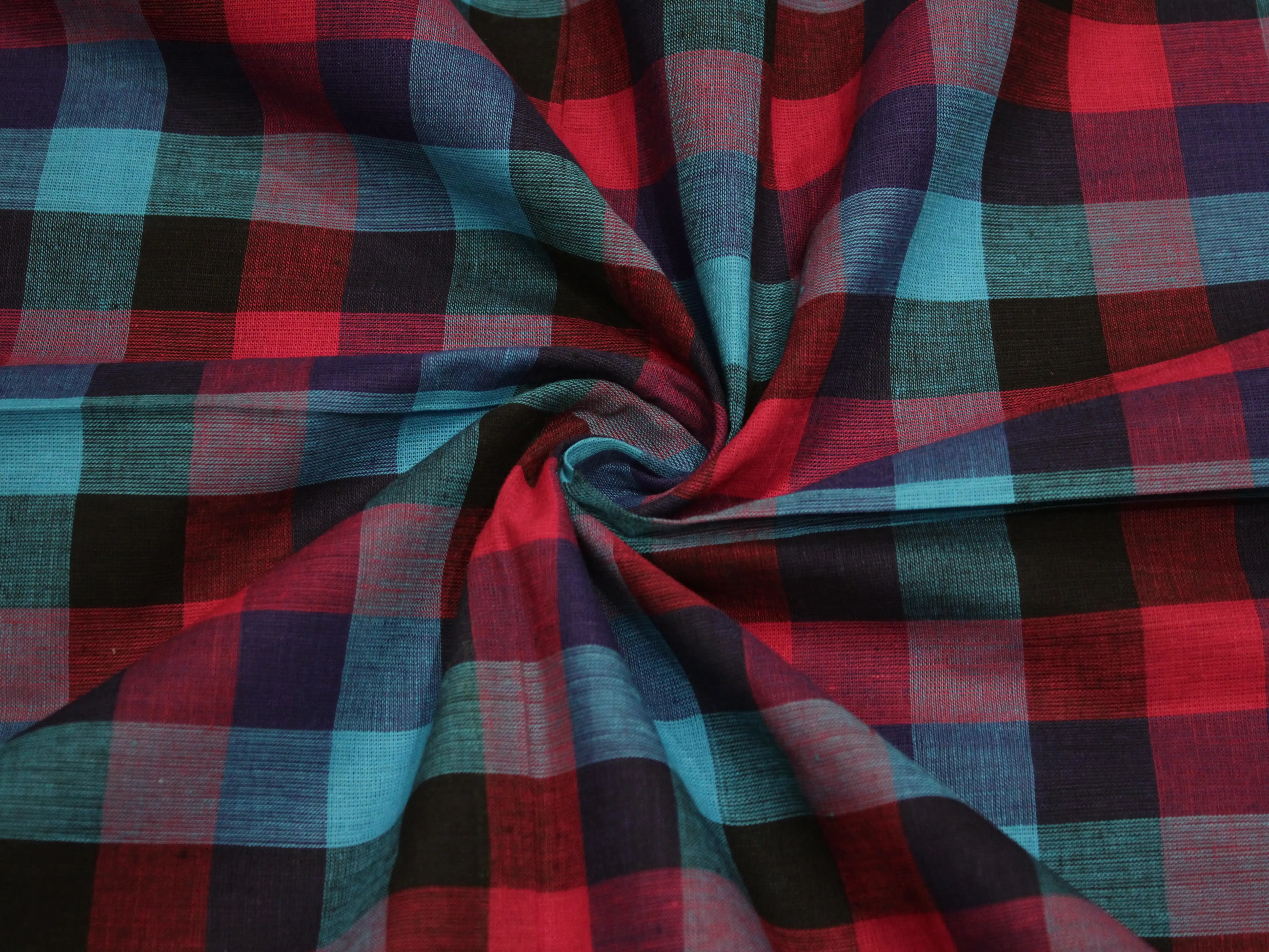 Mini Multi Checked Handloom Pure Cotton Woven Fabric