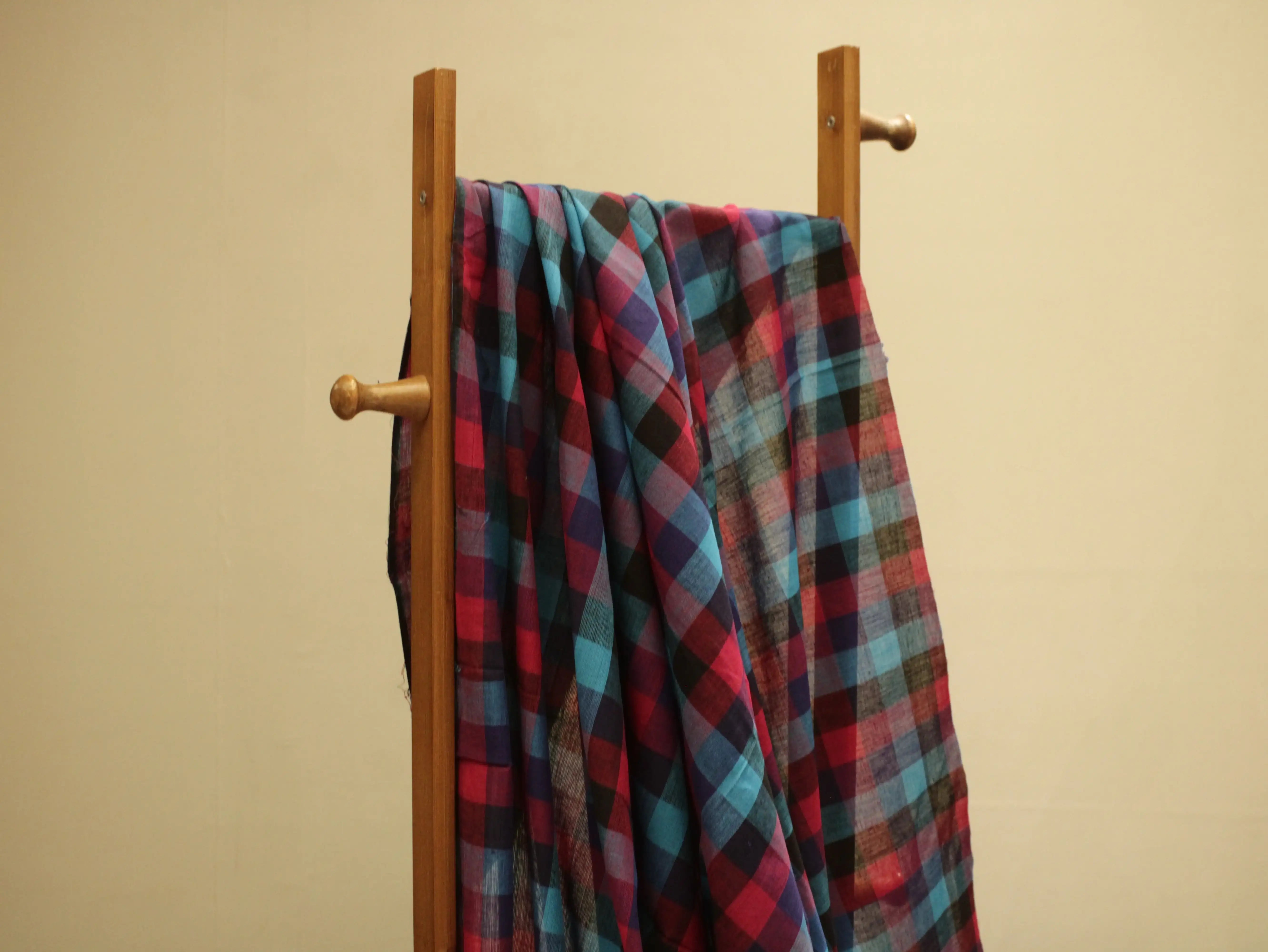 Mini Multi Checked Handloom Pure Cotton Woven Fabric