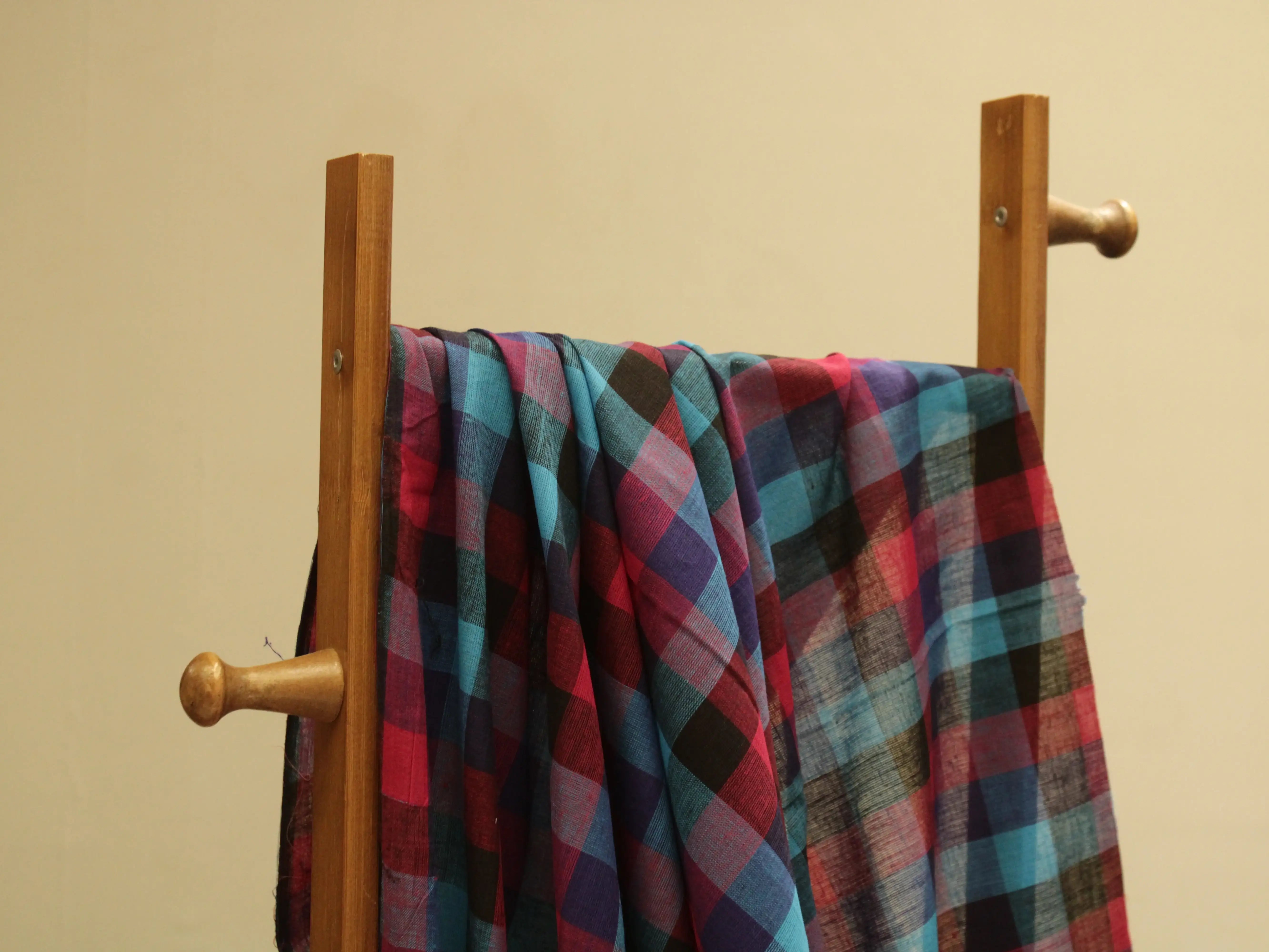 Mini Multi Checked Handloom Pure Cotton Woven Fabric