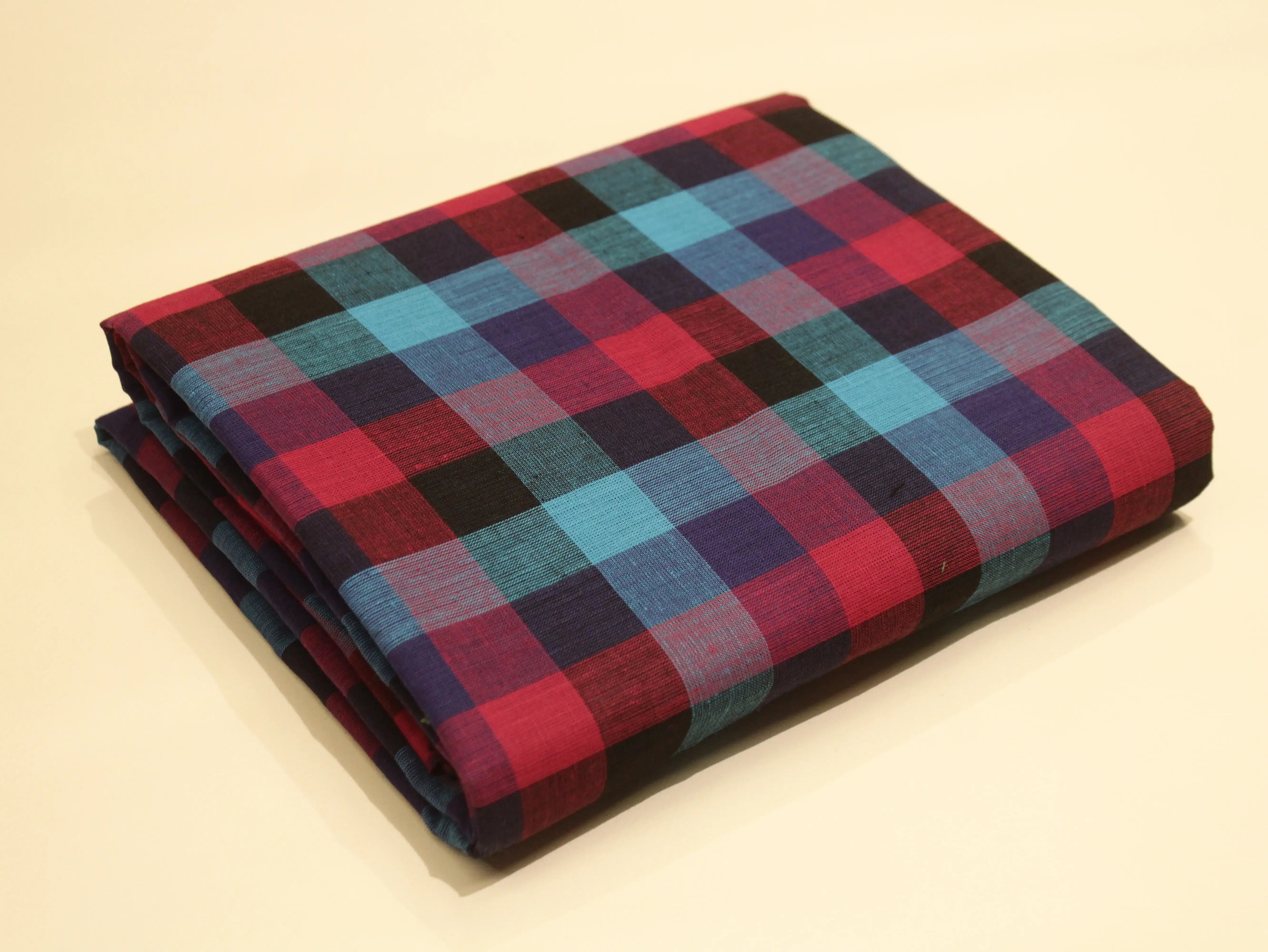 Mini Multi Checked Handloom Pure Cotton Woven Fabric