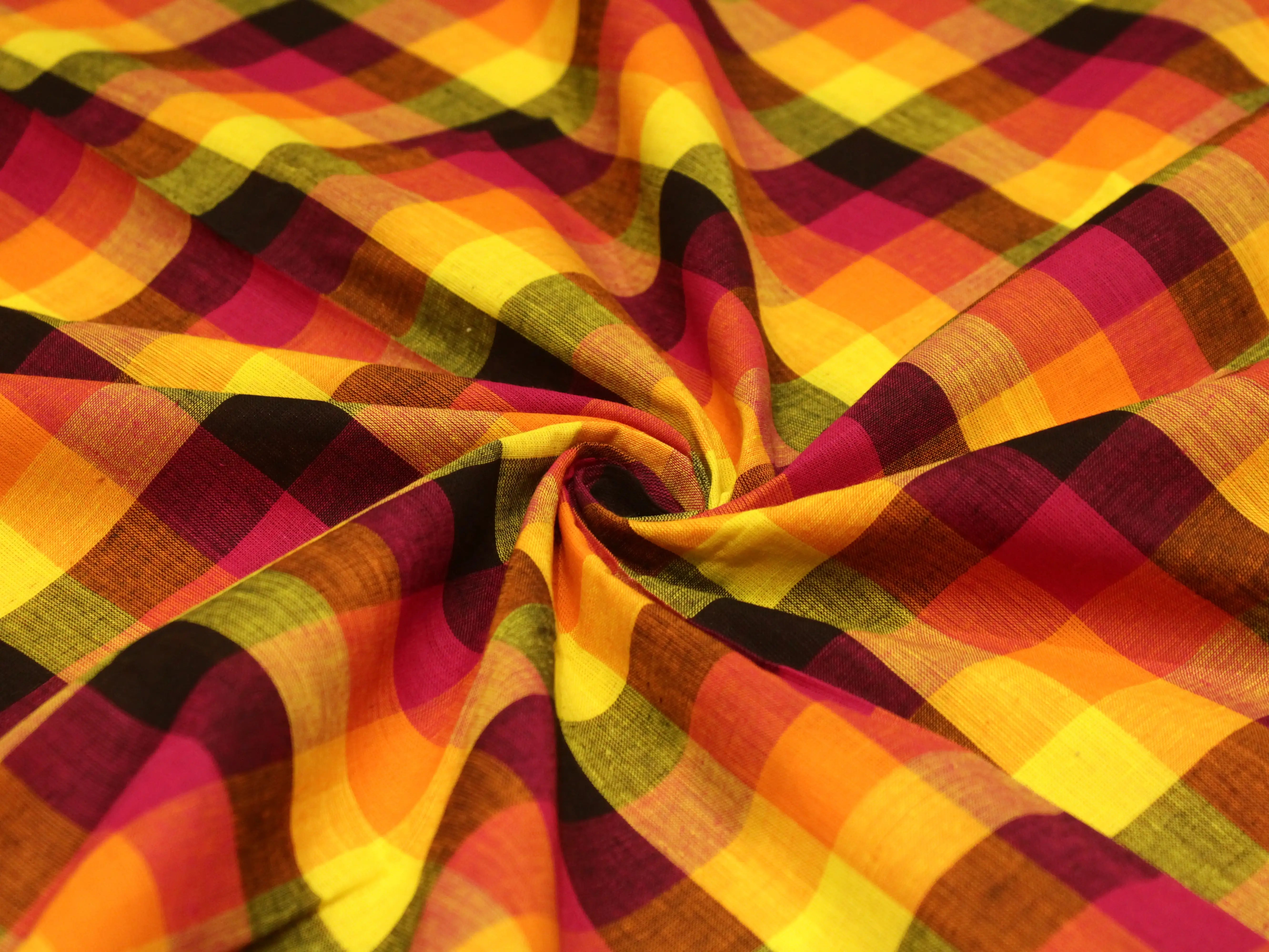 Mini Multi Checked Handloom Pure Cotton Woven Fabric