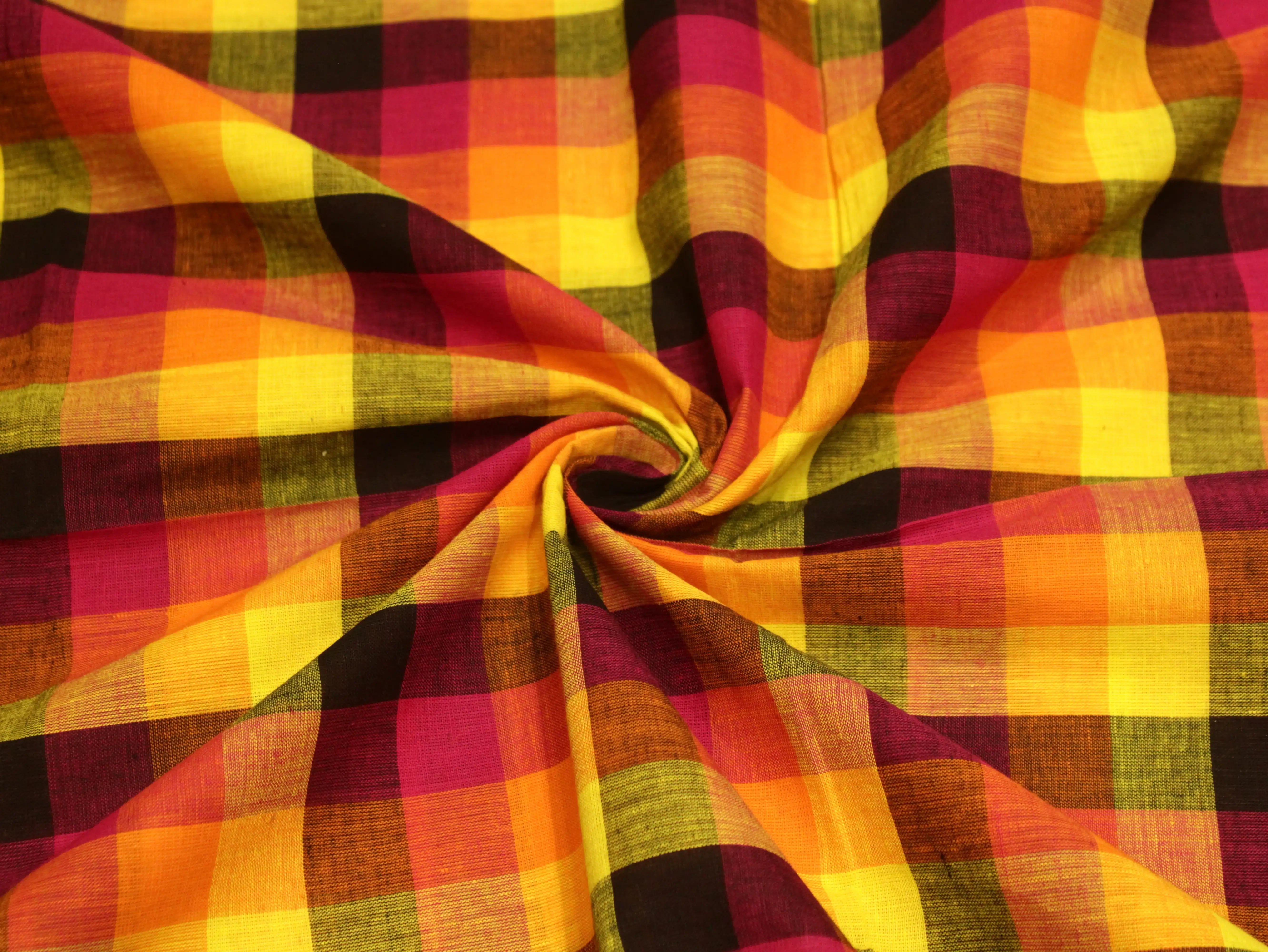Mini Multi Checked Handloom Pure Cotton Woven Fabric