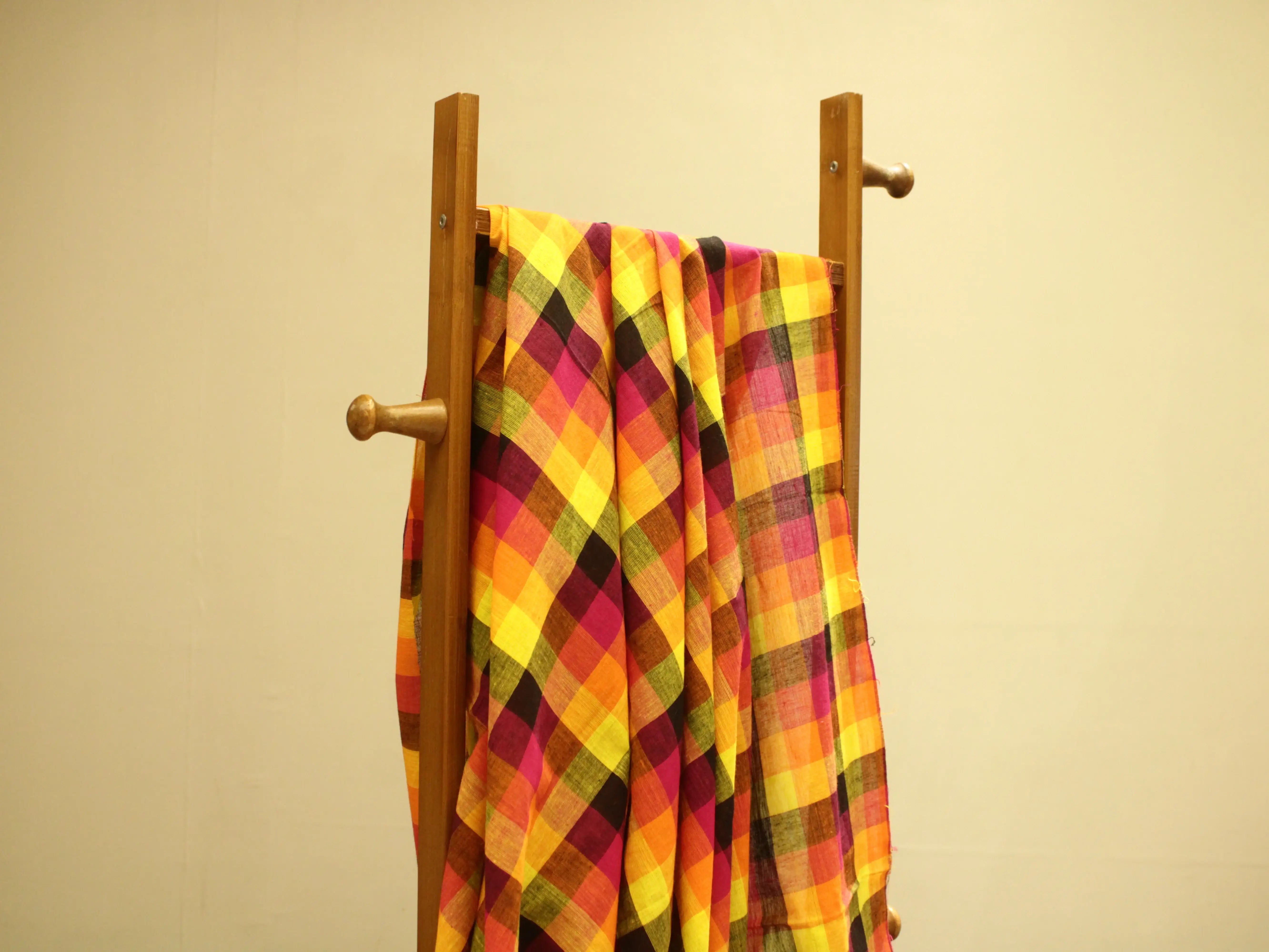 Mini Multi Checked Handloom Pure Cotton Woven Fabric