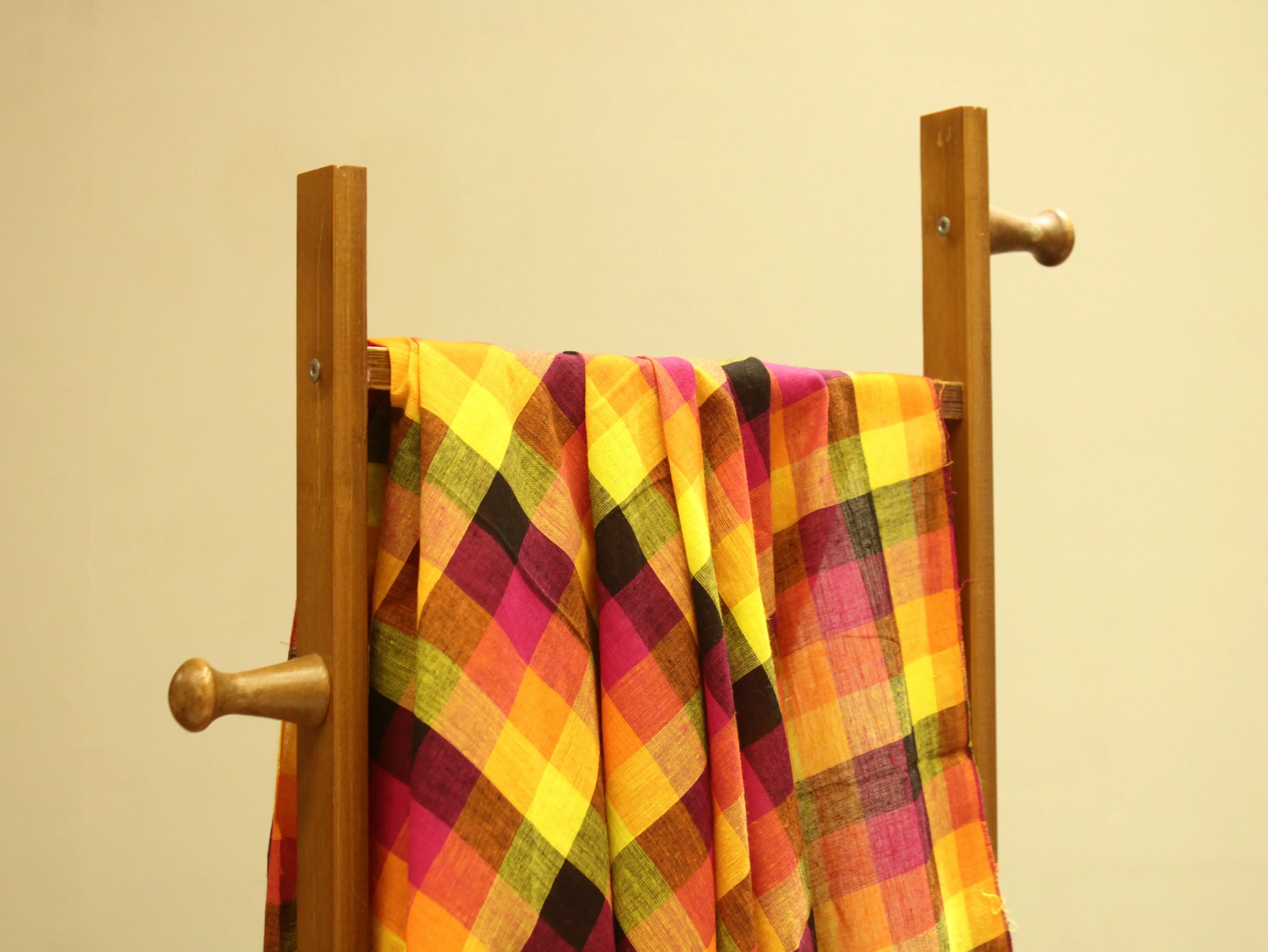 Mini Multi Checked Handloom Pure Cotton Woven Fabric
