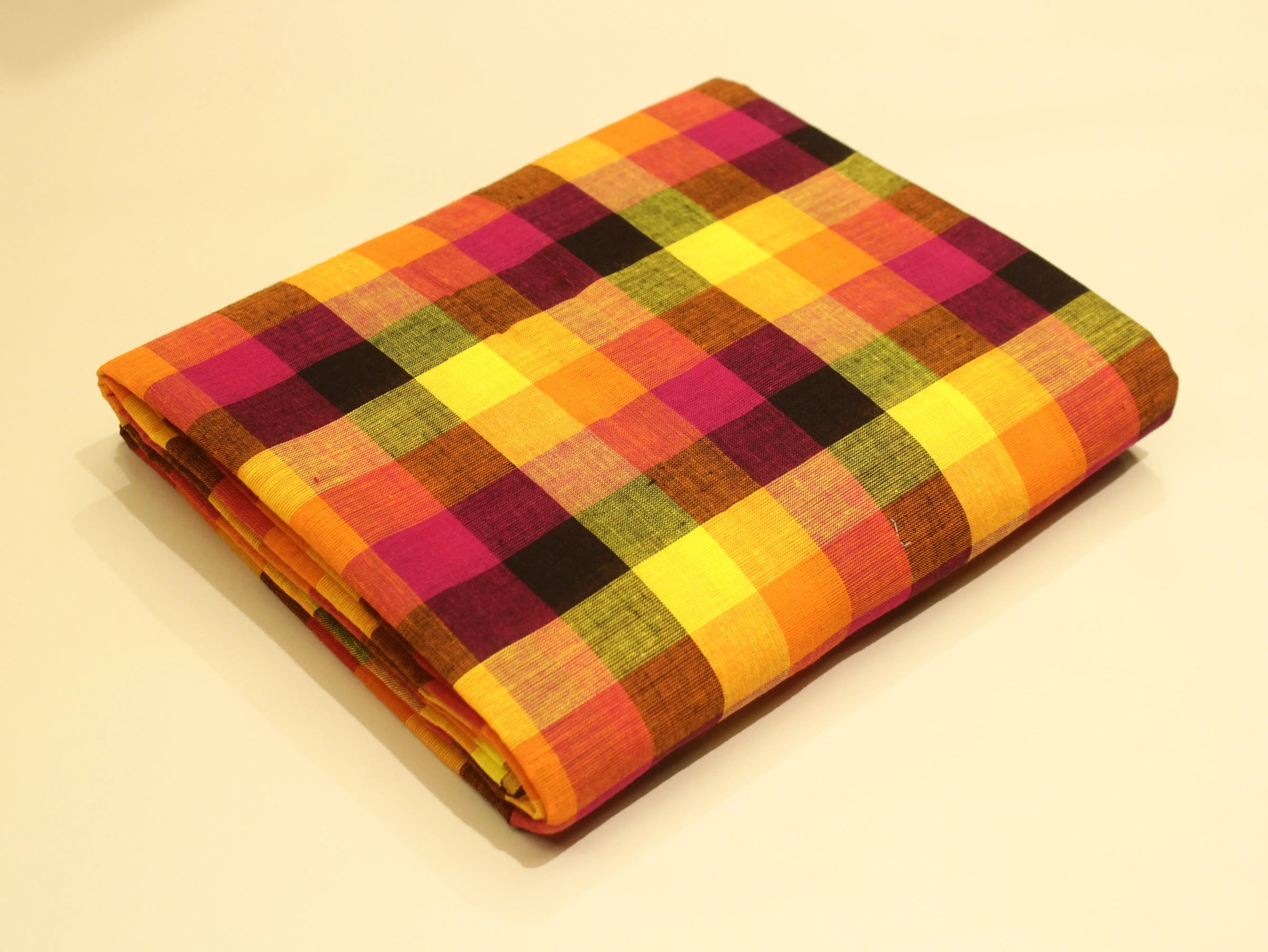Mini Multi Checked Handloom Pure Cotton Woven Fabric