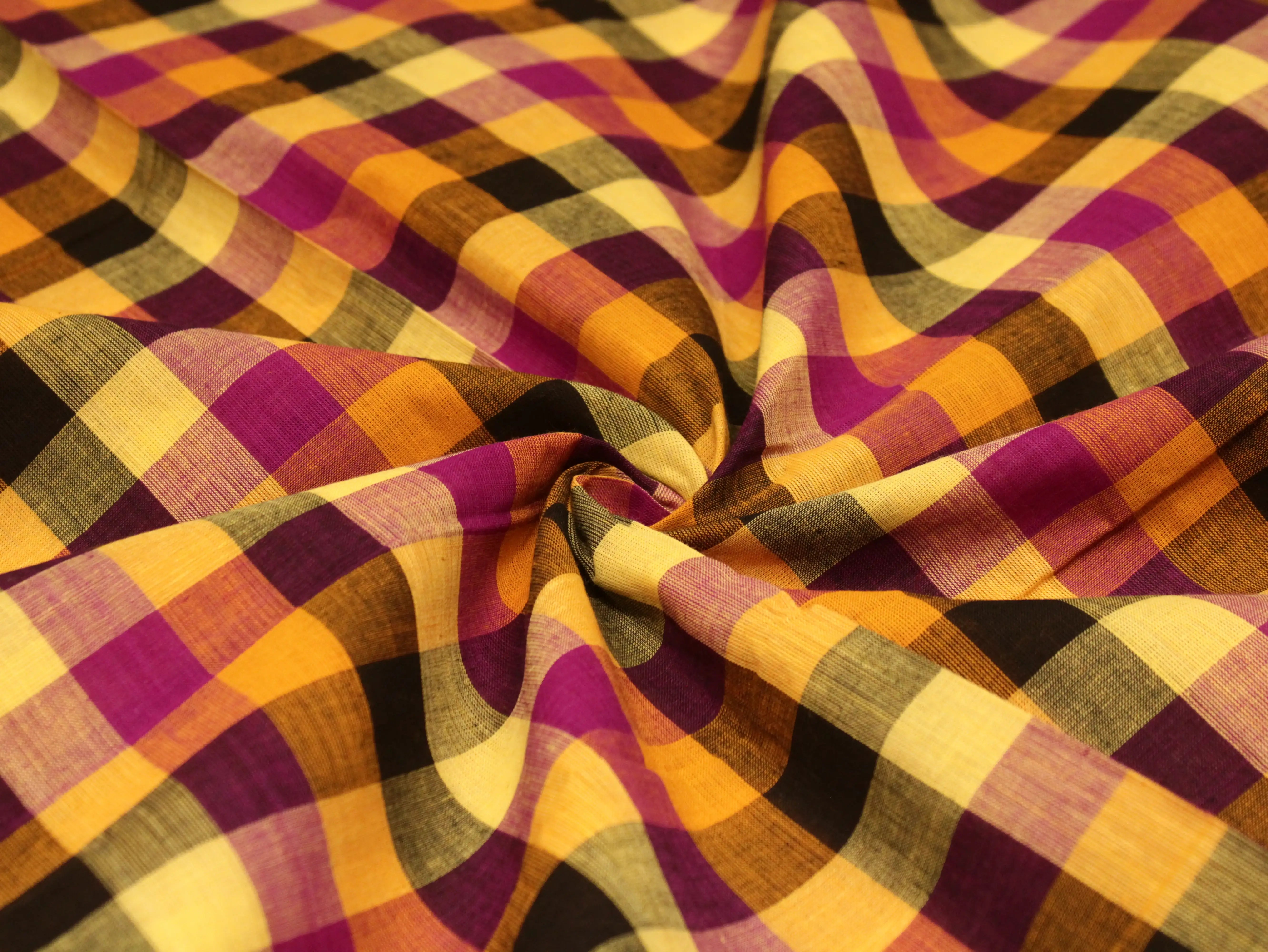 Mini Multi Checked Handloom Pure Cotton Woven Fabric