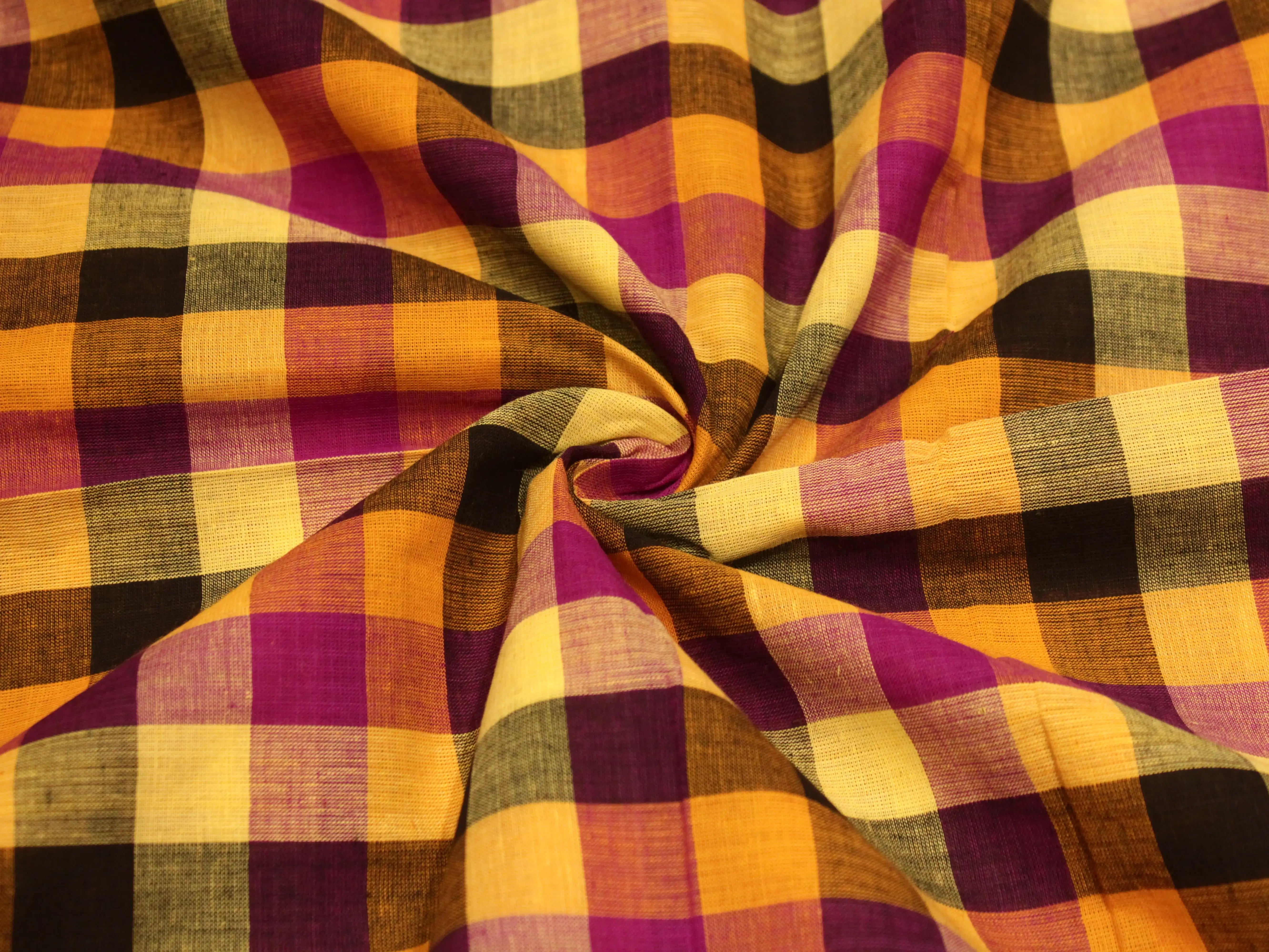 Mini Multi Checked Handloom Pure Cotton Woven Fabric
