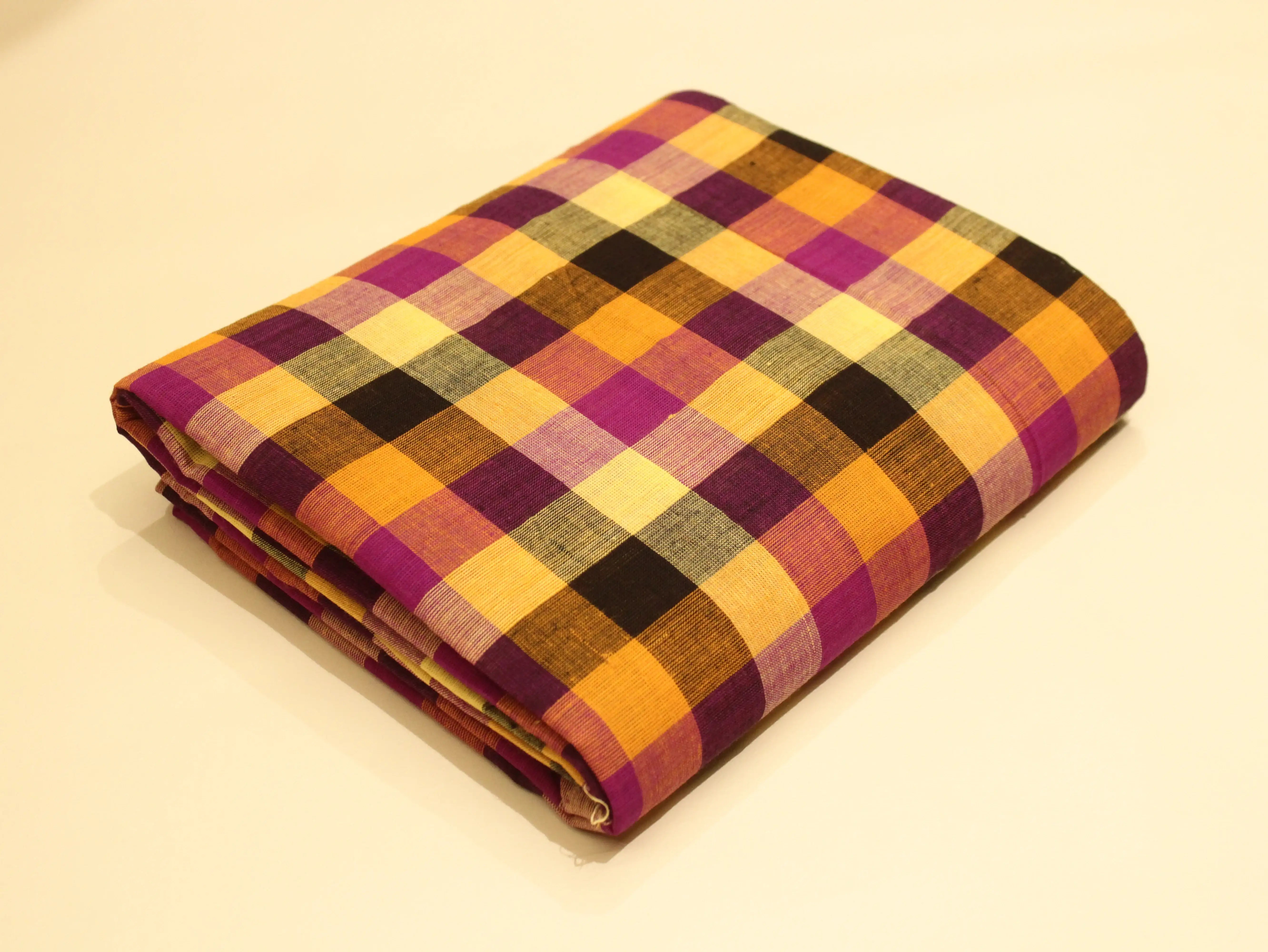 Mini Multi Checked Handloom Pure Cotton Woven Fabric