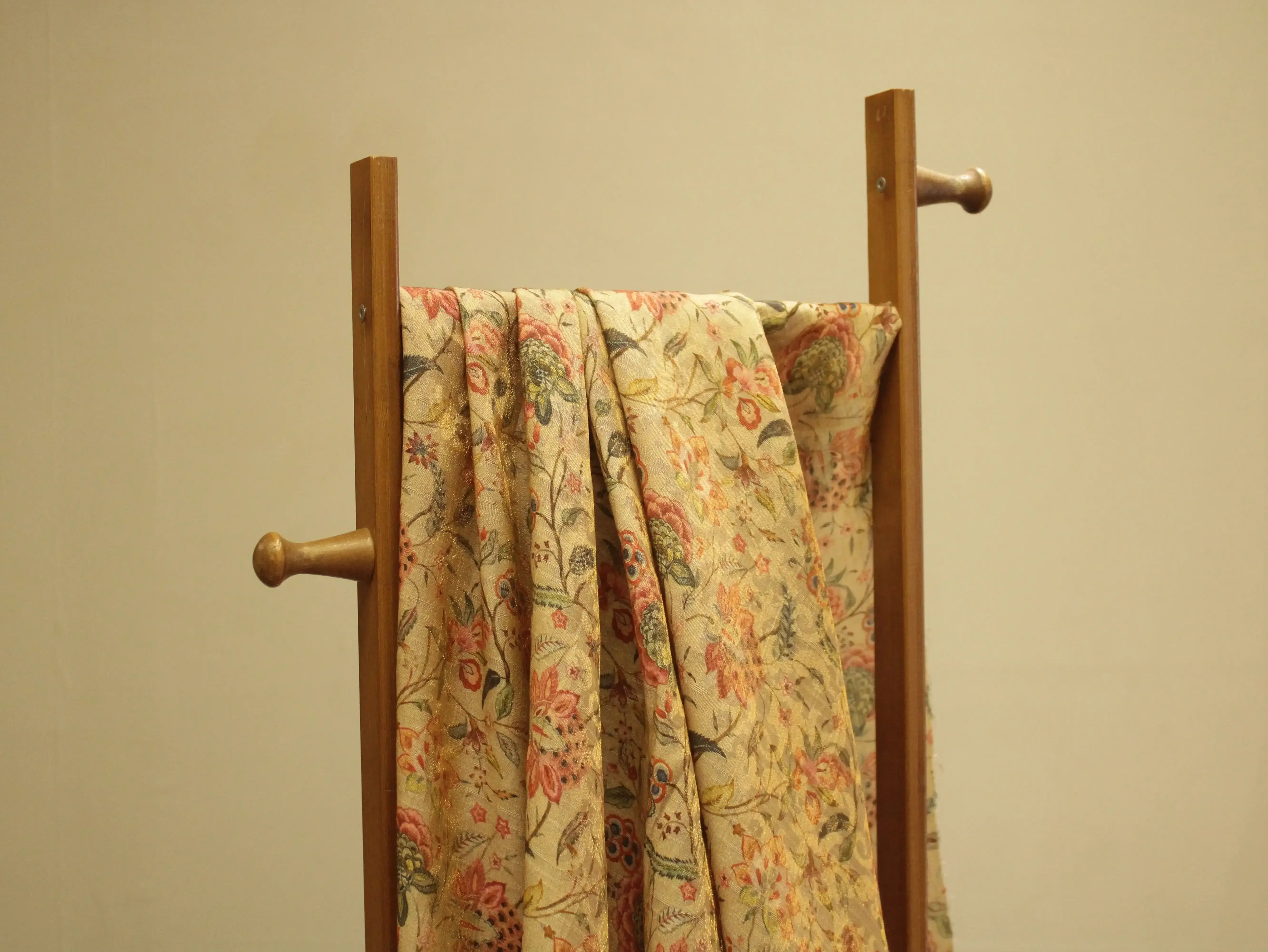 Pure Raw Silk Kalamkari Digital Print Fabric with Subtle Shine - M'Foks