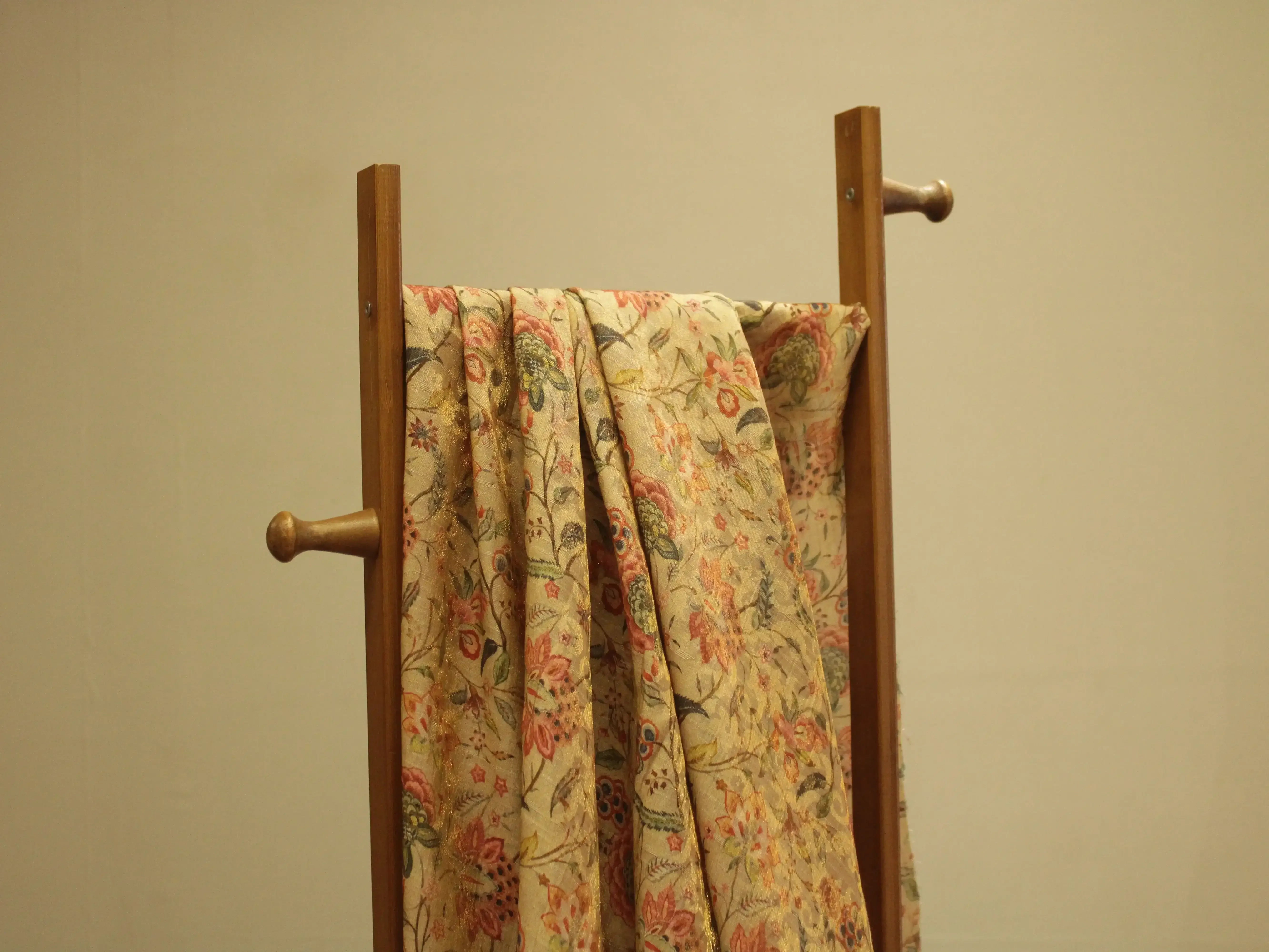 Pure Raw Silk Kalamkari Digital Print Fabric with Subtle Shine - M'Foks