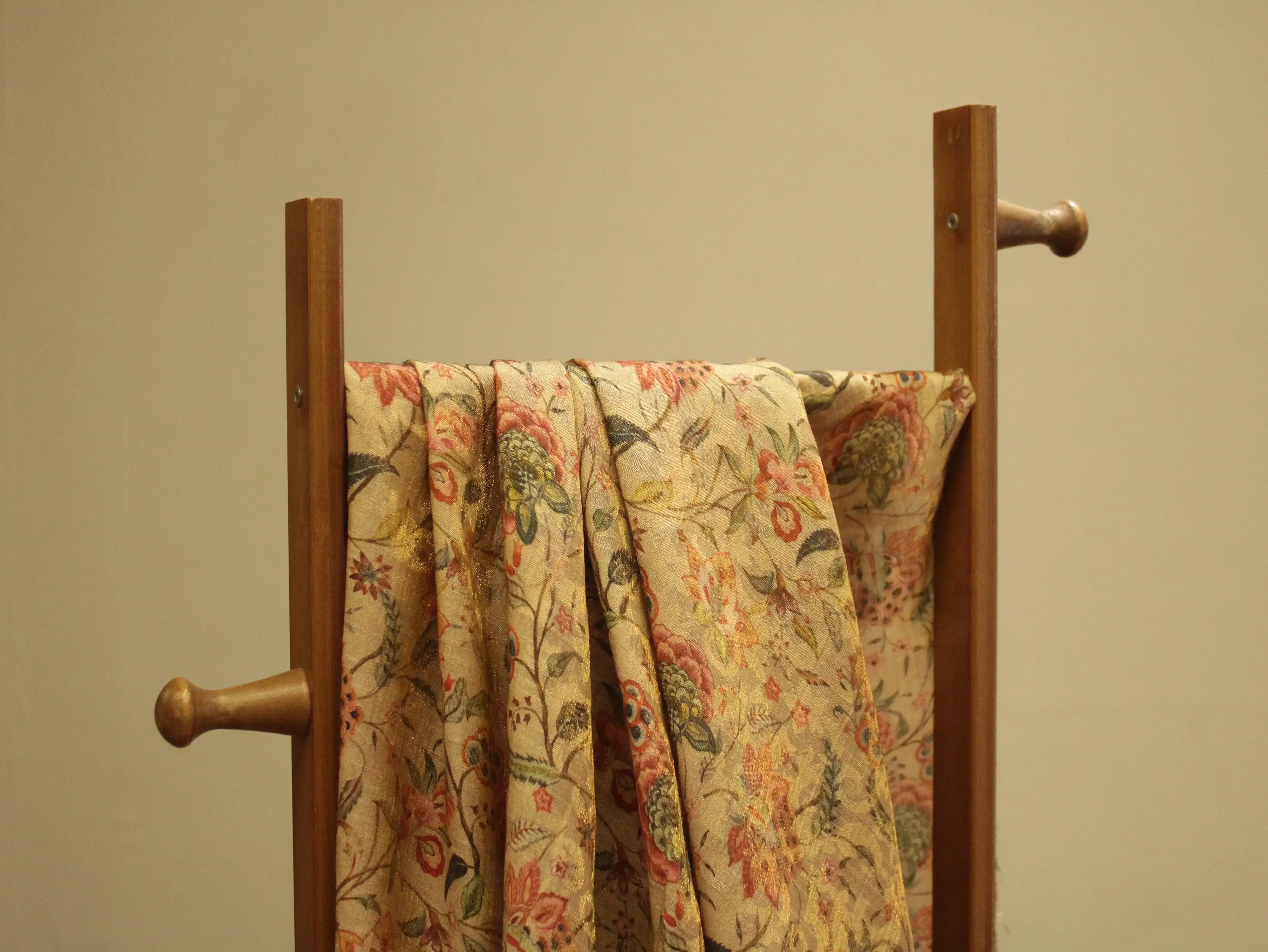 Pure Raw Silk Kalamkari Digital Print Fabric with Subtle Shine