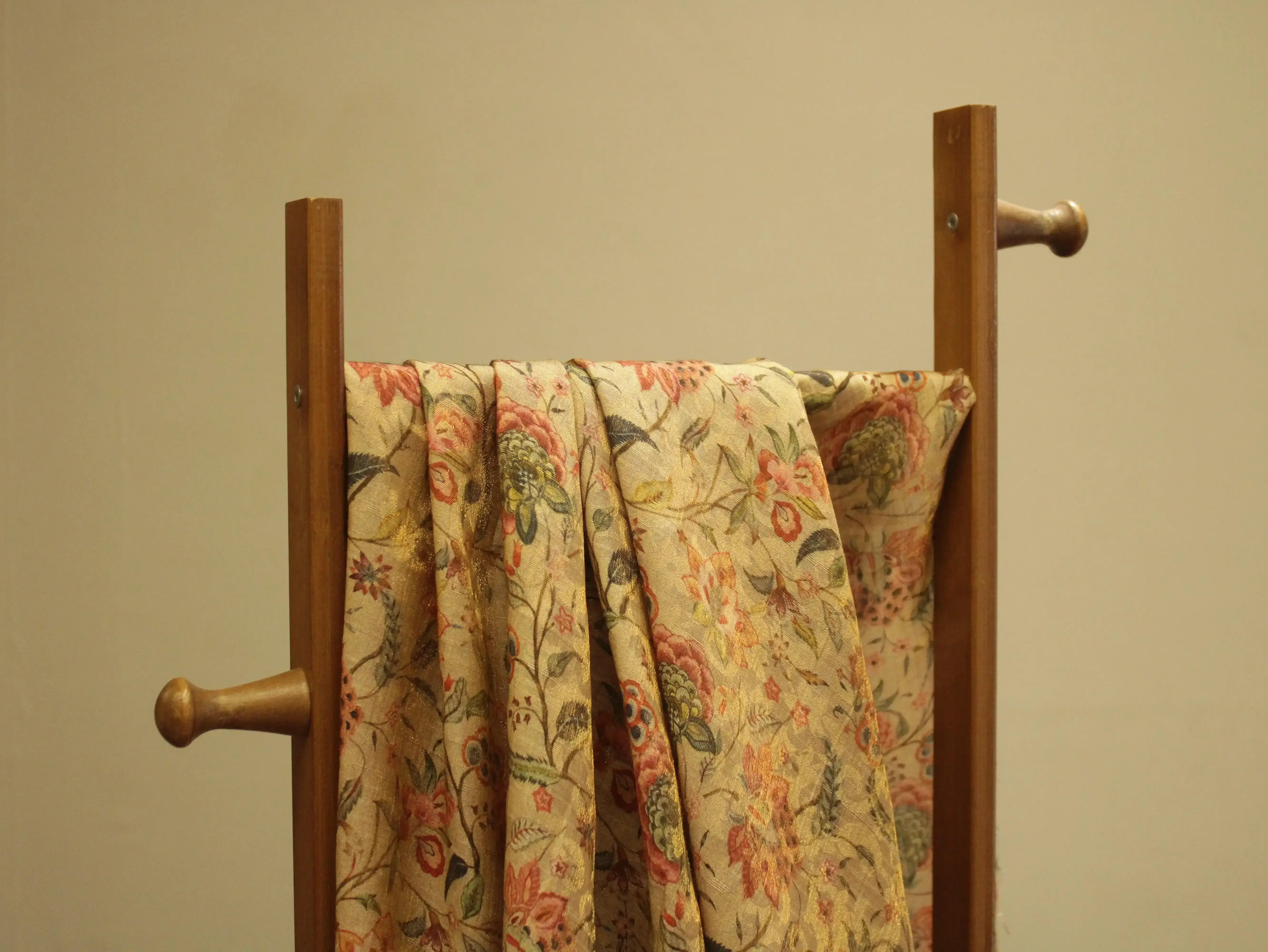 Pure Raw Silk Kalamkari Digital Print Fabric with Subtle Shine - M'Foks
