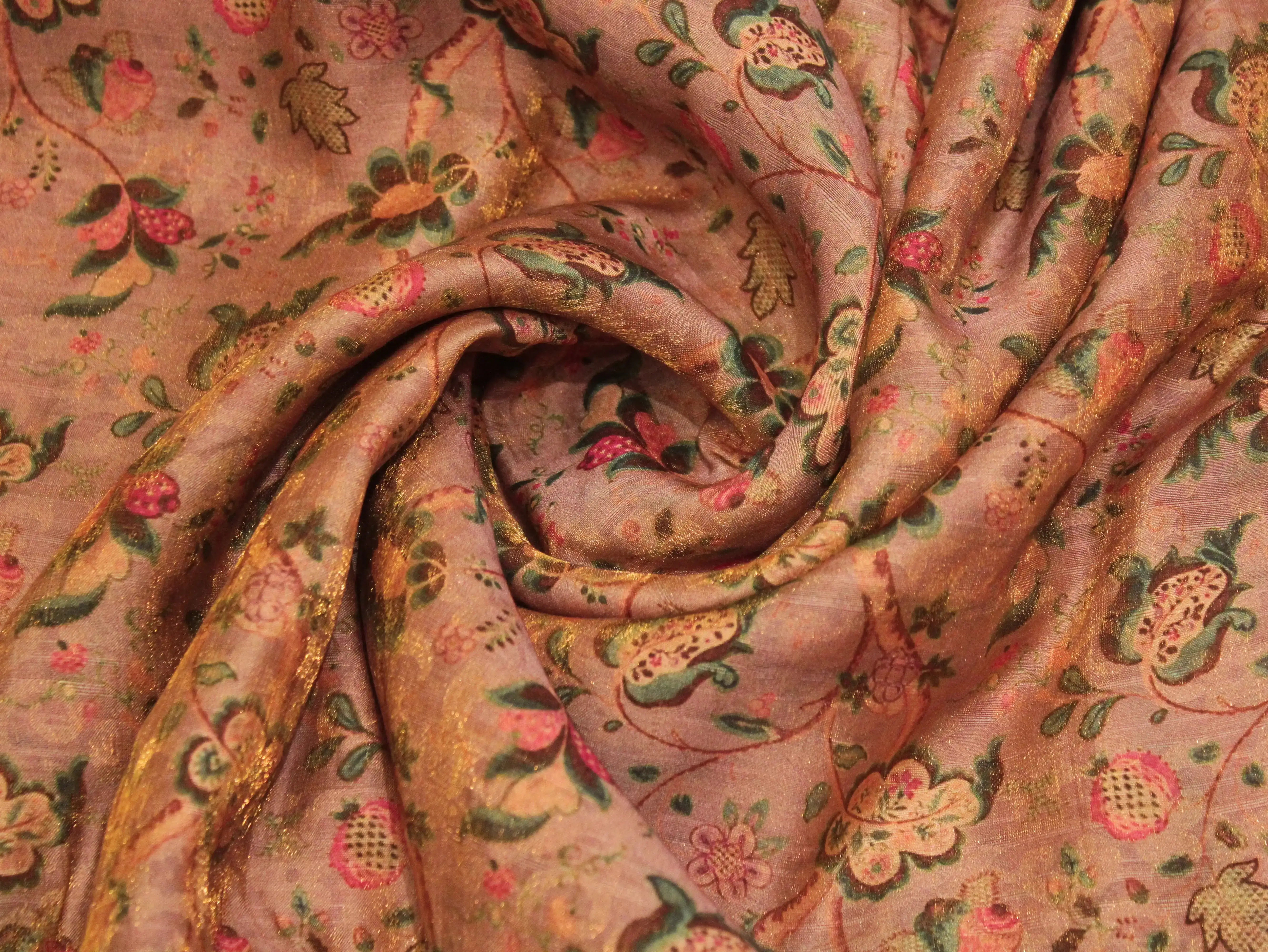 Pure Raw Silk Kalamkari Digital Print Fabric with Subtle Shine
