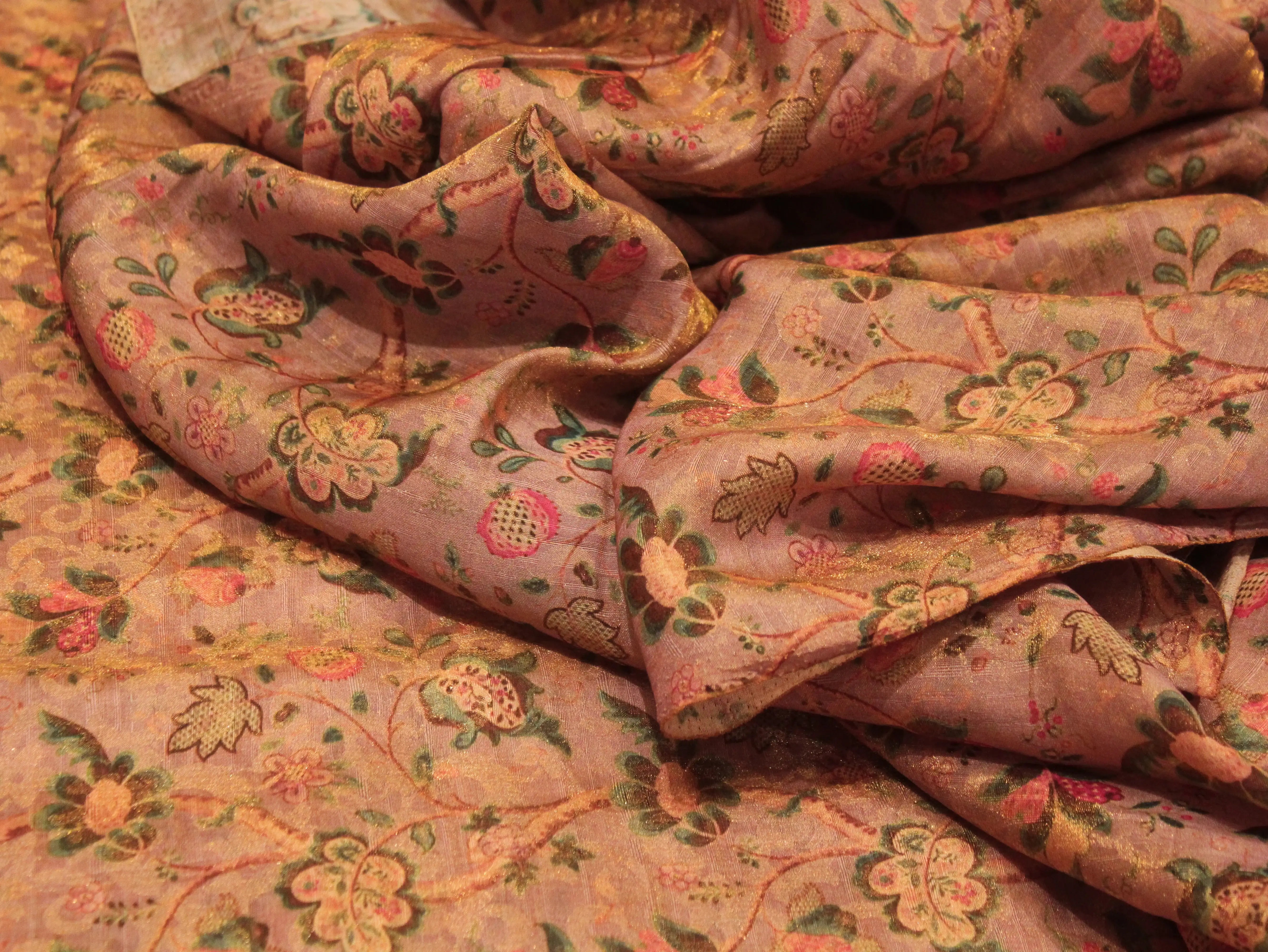 Pure Raw Silk Kalamkari Digital Print Fabric with Subtle Shine