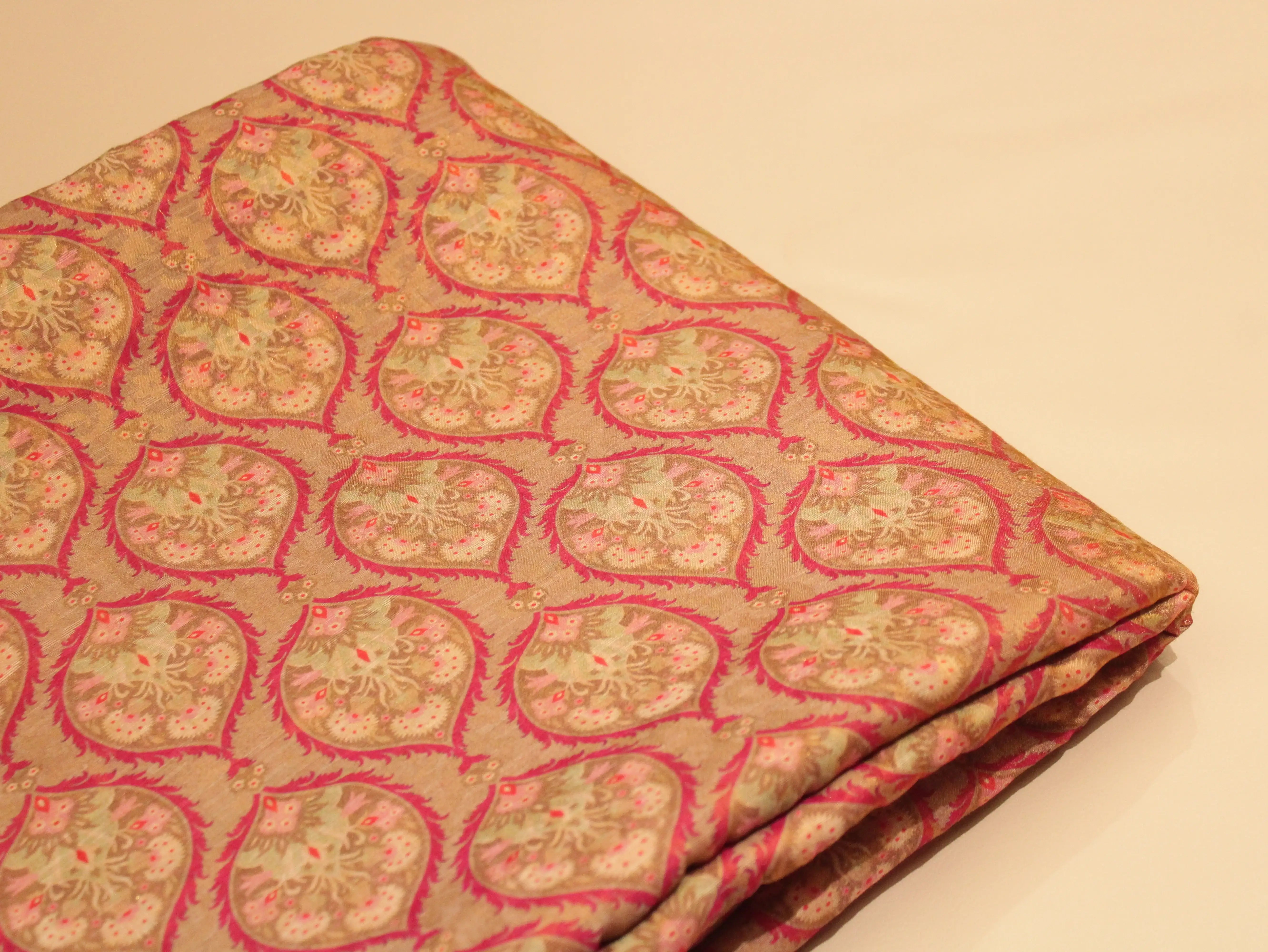 Pure Raw Silk Kalamkari Digital Print Fabric with Subtle Shine