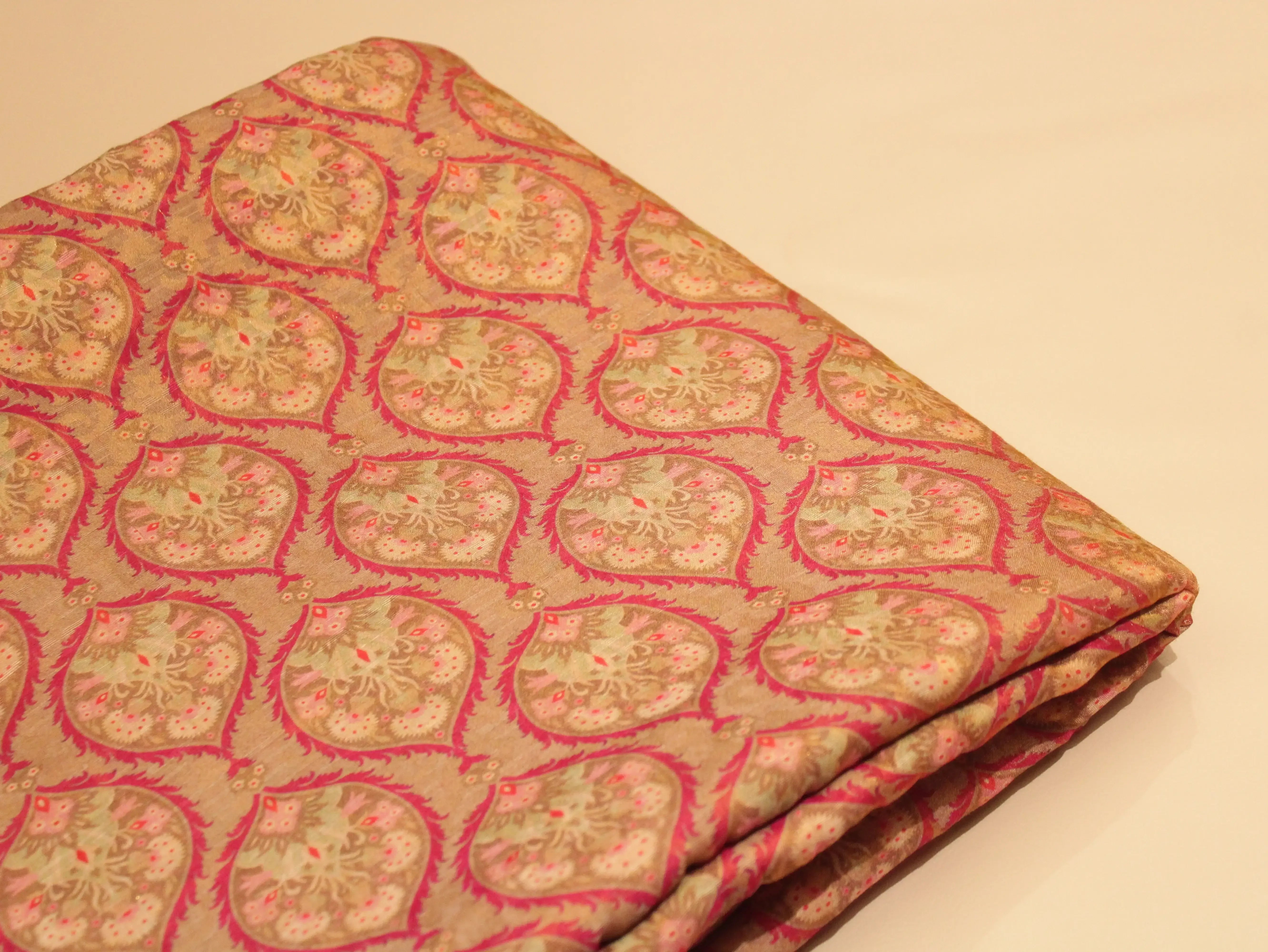 Pure Raw Silk Kalamkari Digital Print Fabric with Subtle Shine - M'Foks