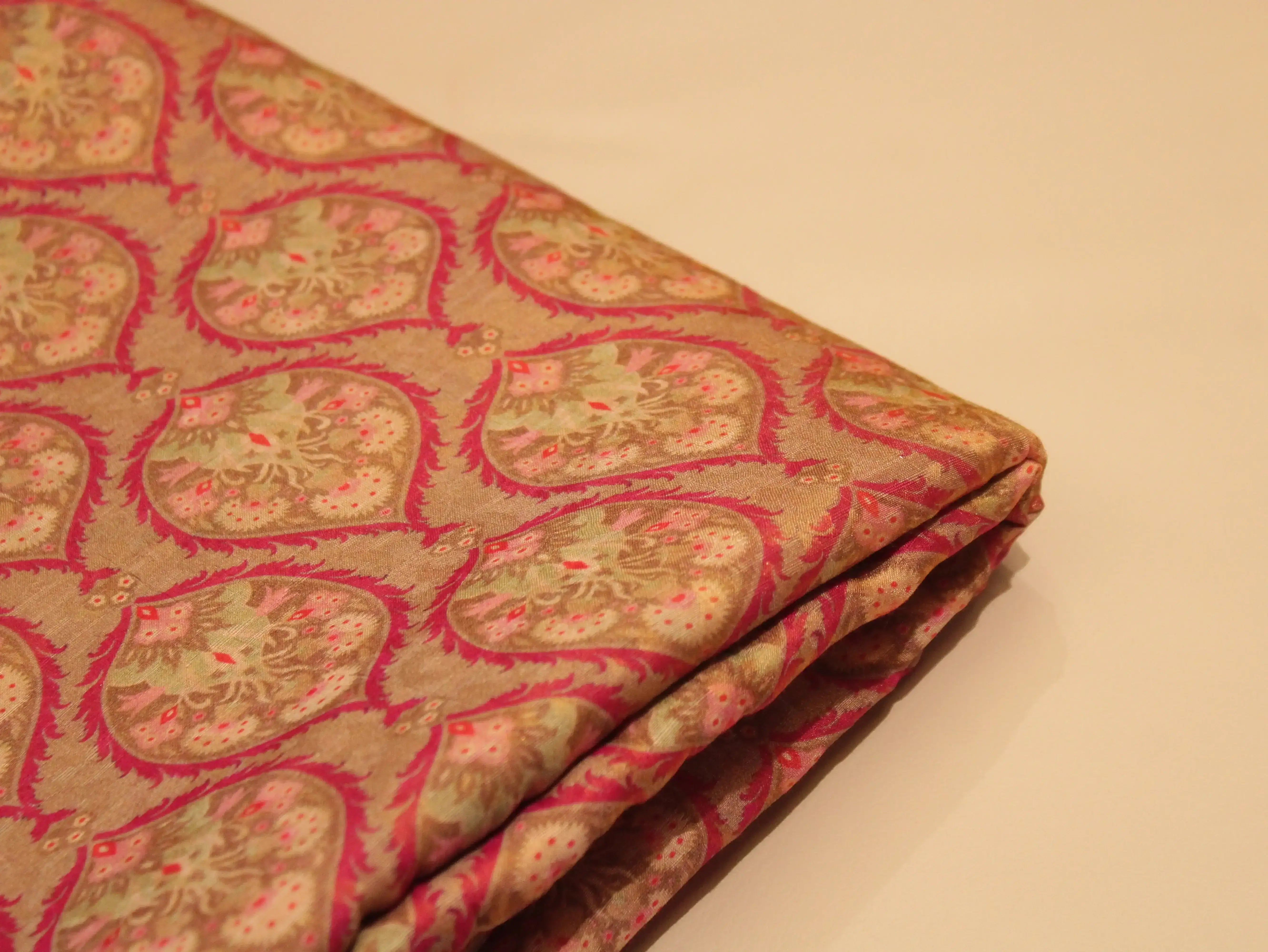 Pure Raw Silk Kalamkari Digital Print Fabric with Subtle Shine - M'Foks