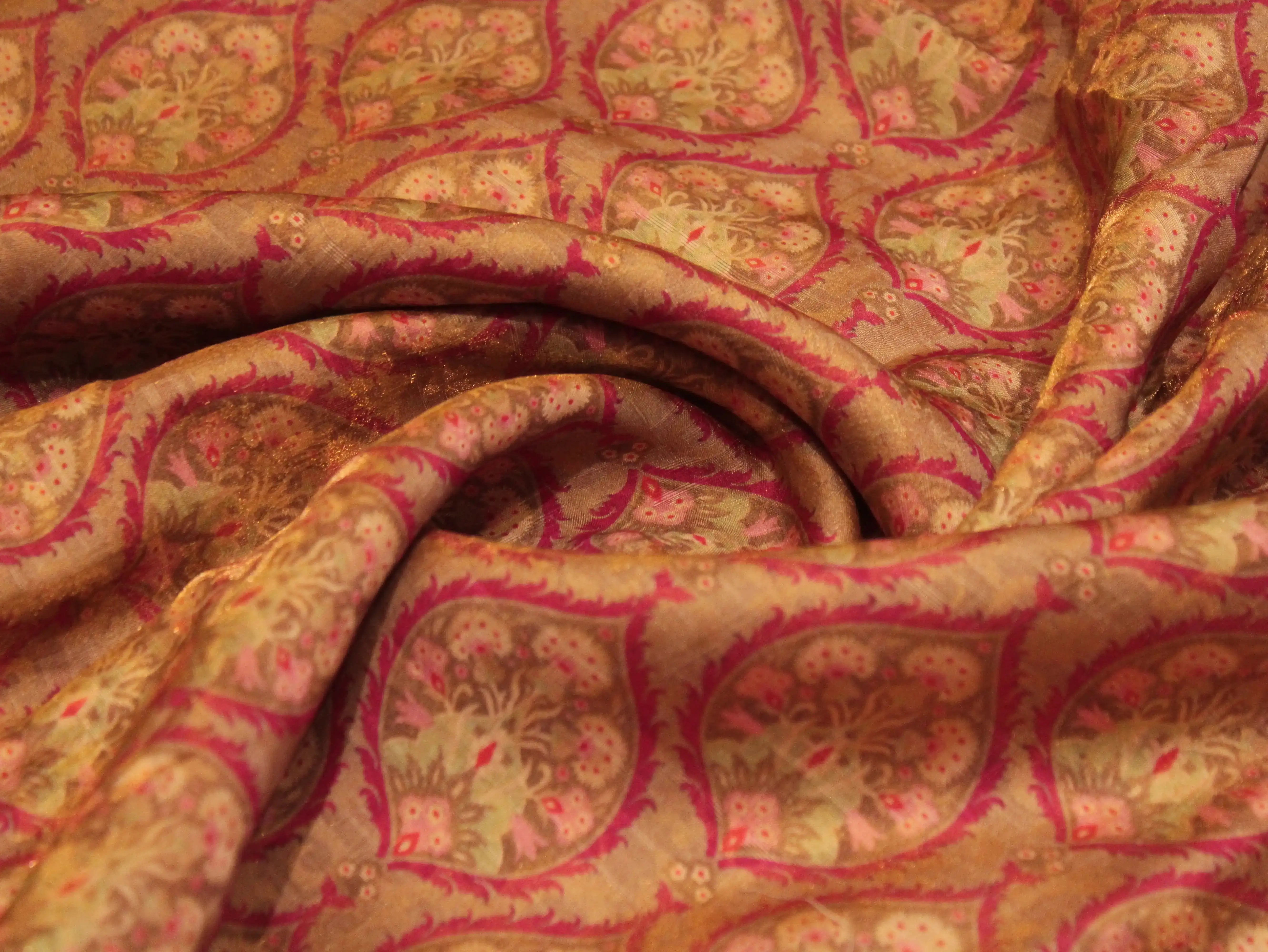 Pure Raw Silk Kalamkari Digital Print Fabric with Subtle Shine
