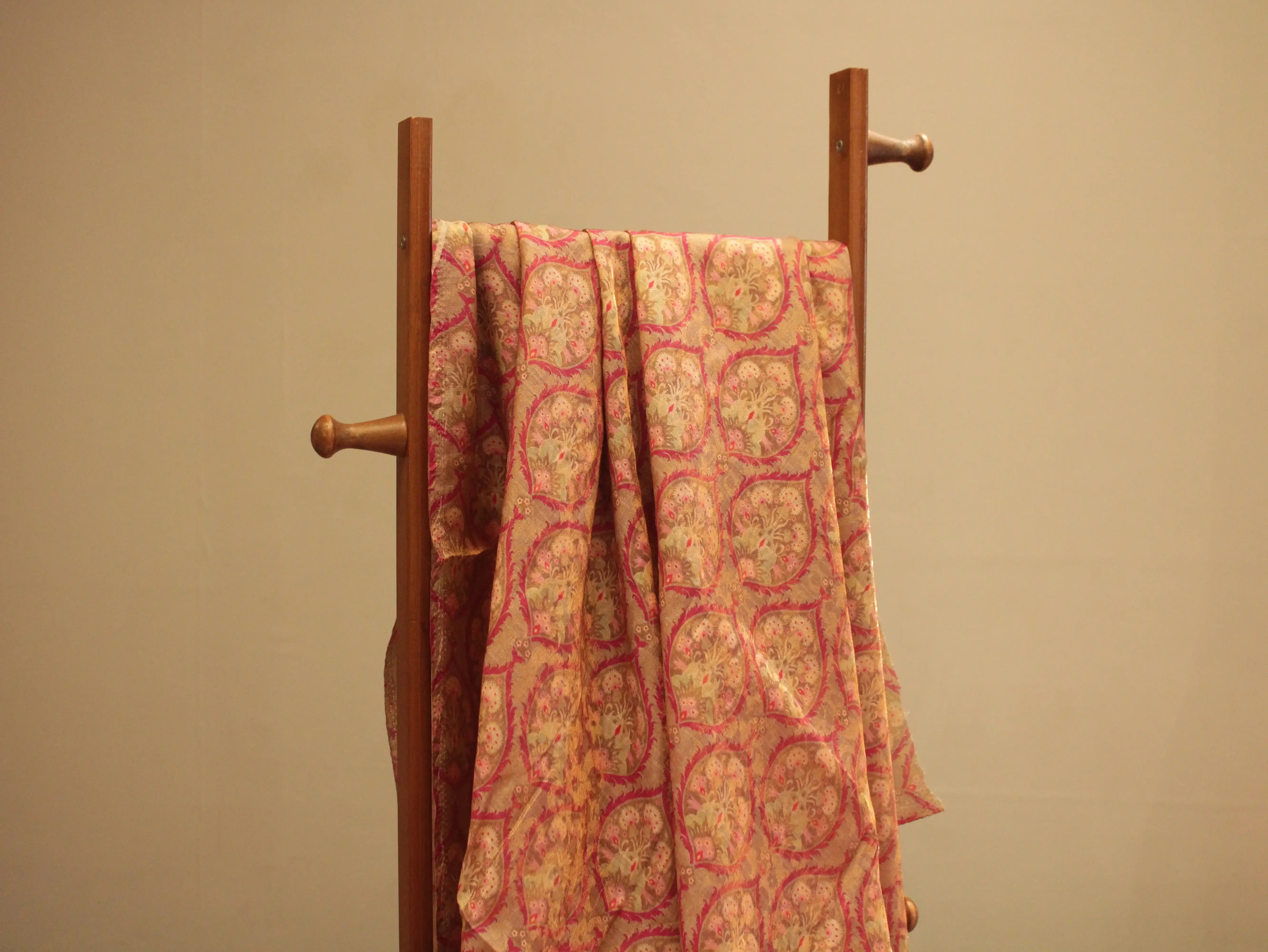 Pure Raw Silk Kalamkari Digital Print Fabric with Subtle Shine - M'Foks