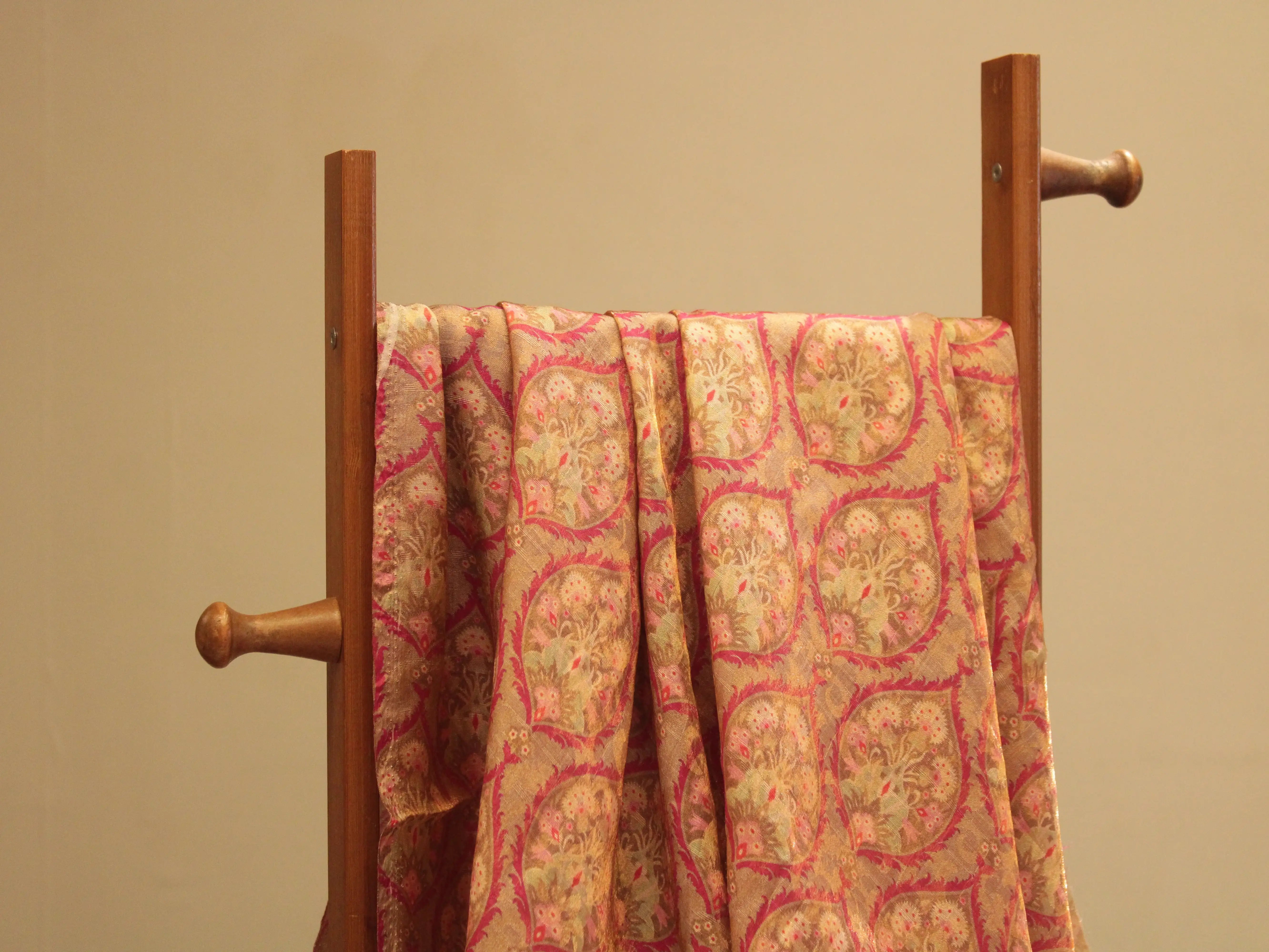 Pure Raw Silk Kalamkari Digital Print Fabric with Subtle Shine