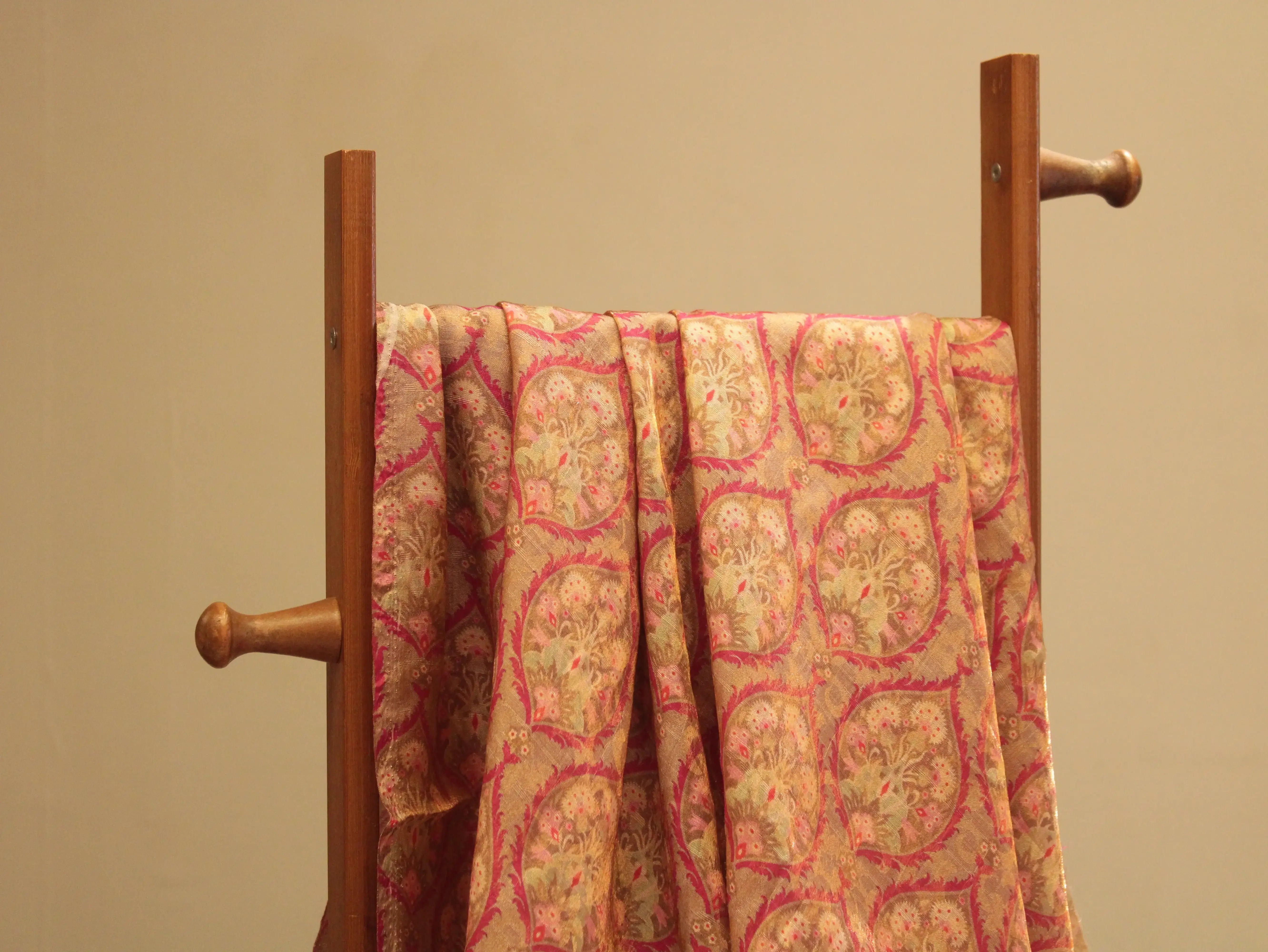 Pure Raw Silk Kalamkari Digital Print Fabric with Subtle Shine - M'Foks