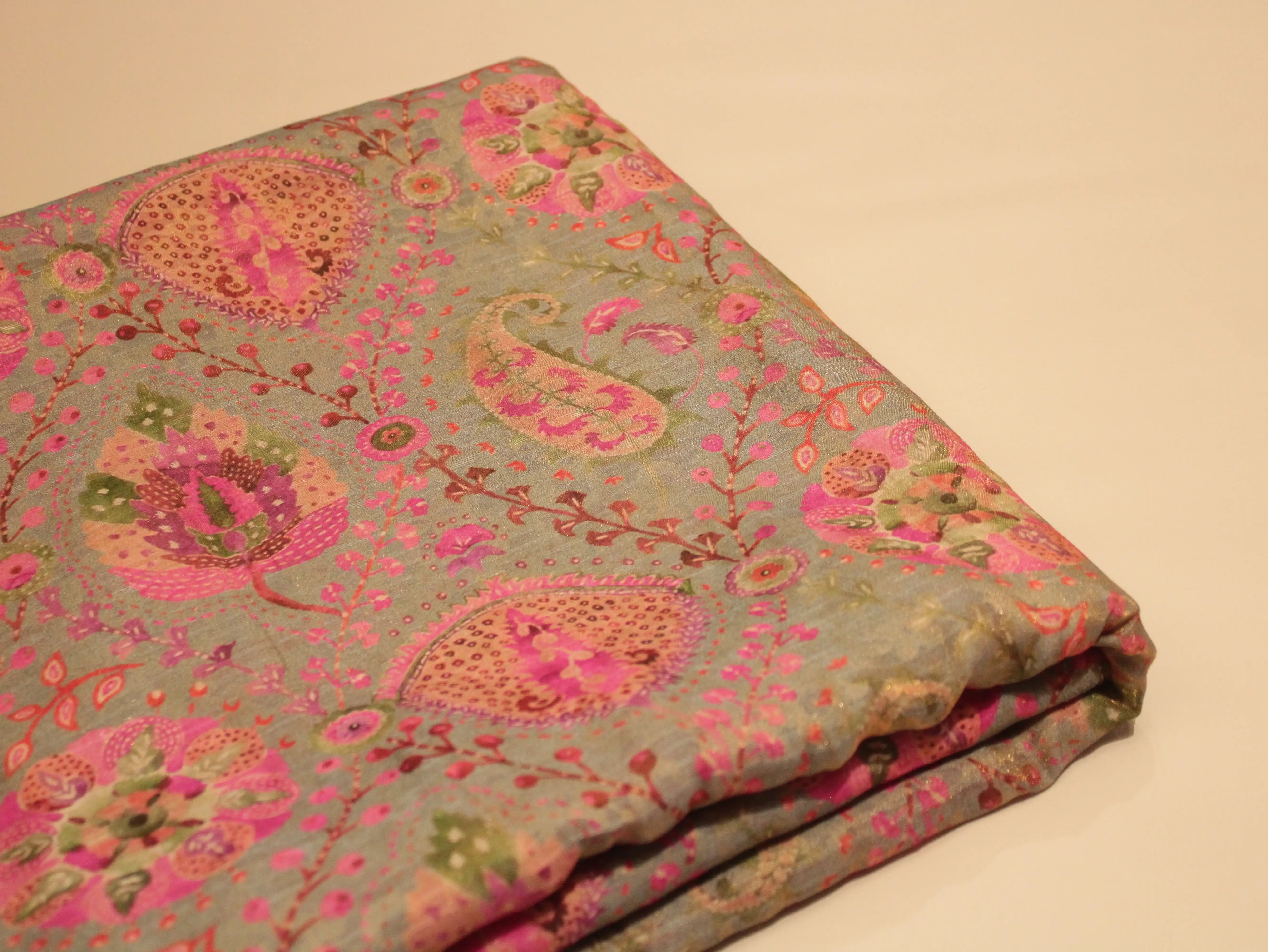 Pure Raw Silk Kalamkari Digital Print Fabric with Subtle Shine