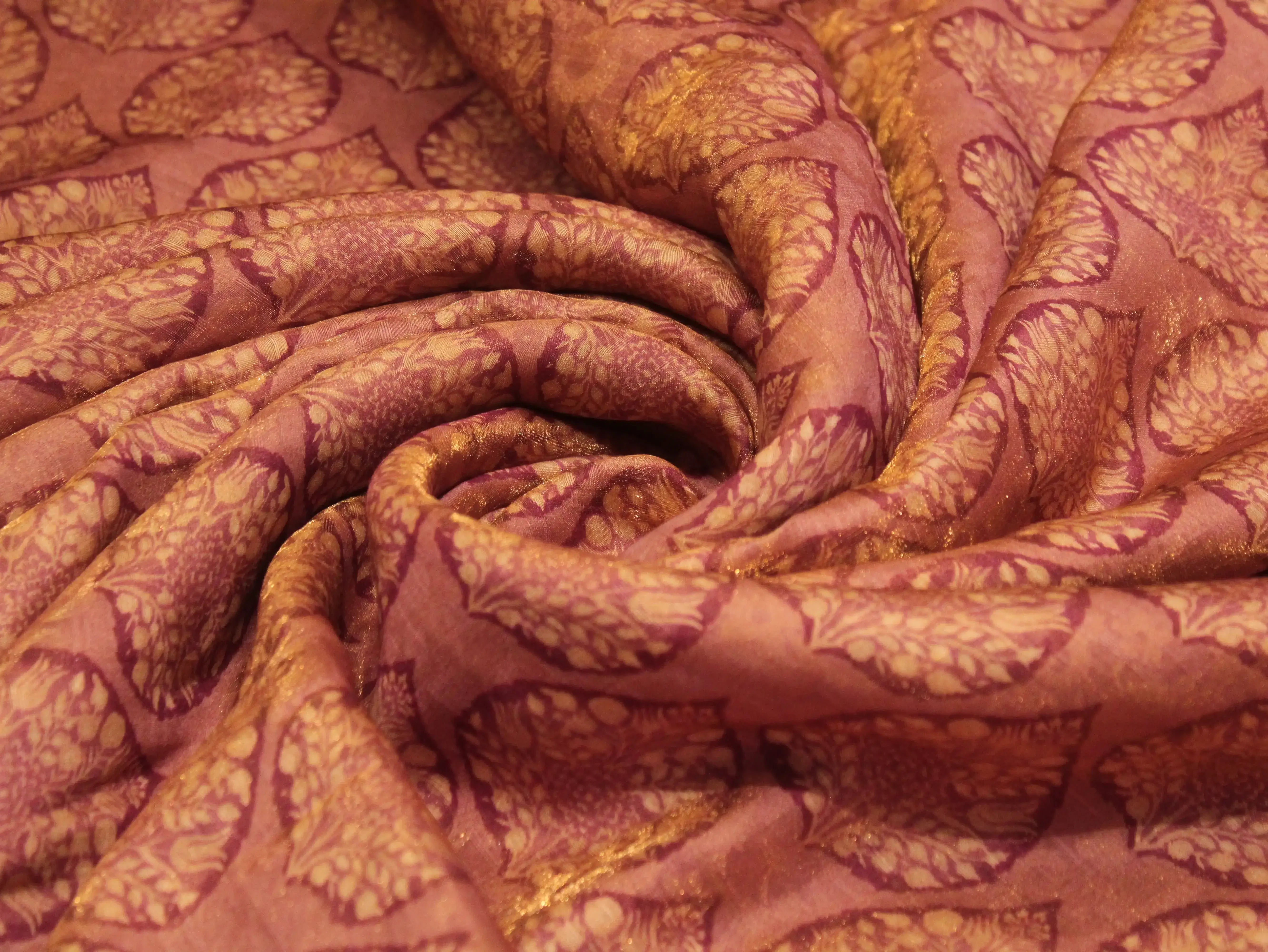 Pure Raw Silk Kalamkari Digital Print Fabric with Subtle Shine - M'Foks