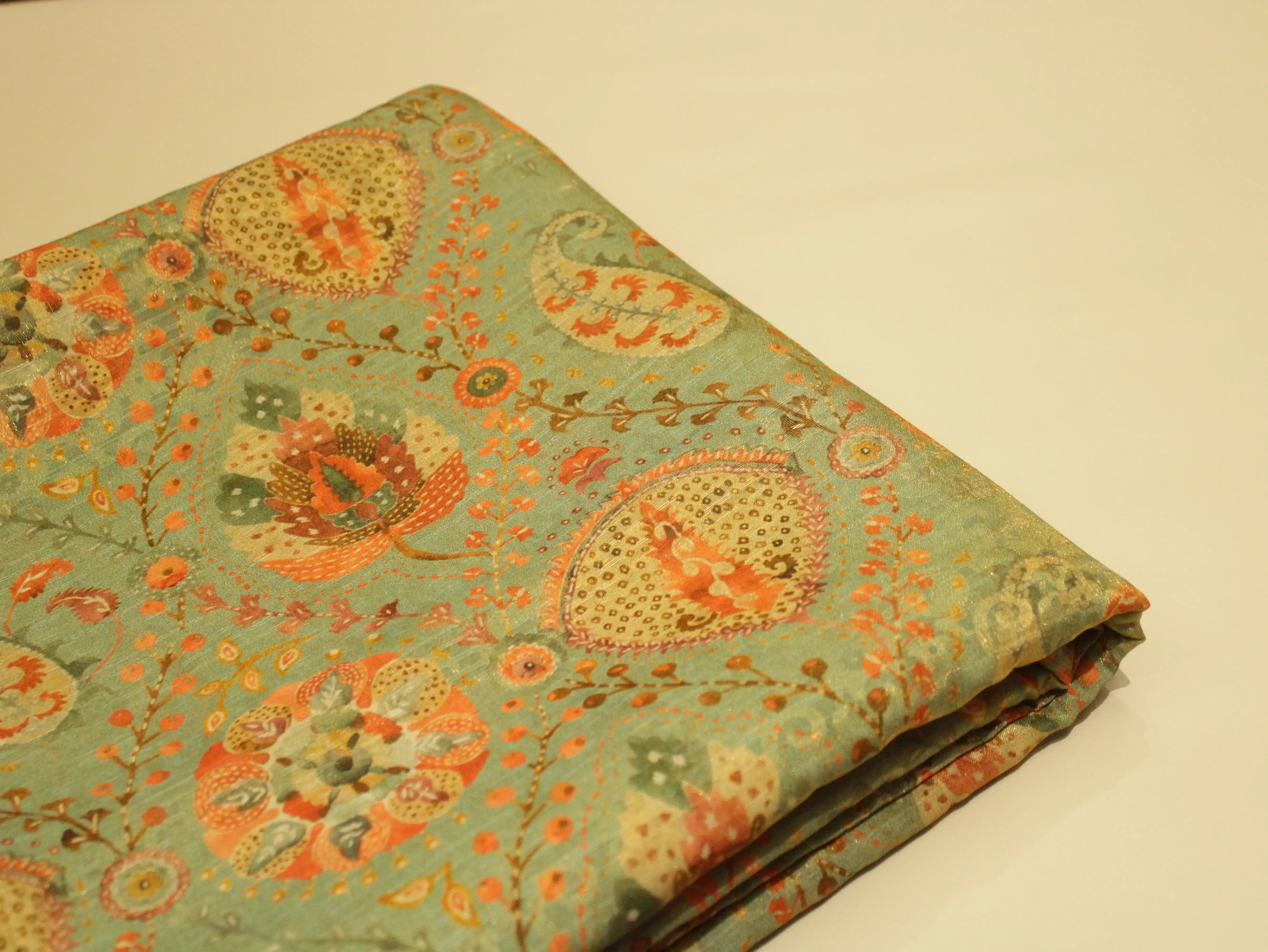 Pure Raw Silk Kalamkari Digital Print Fabric with Subtle Shine