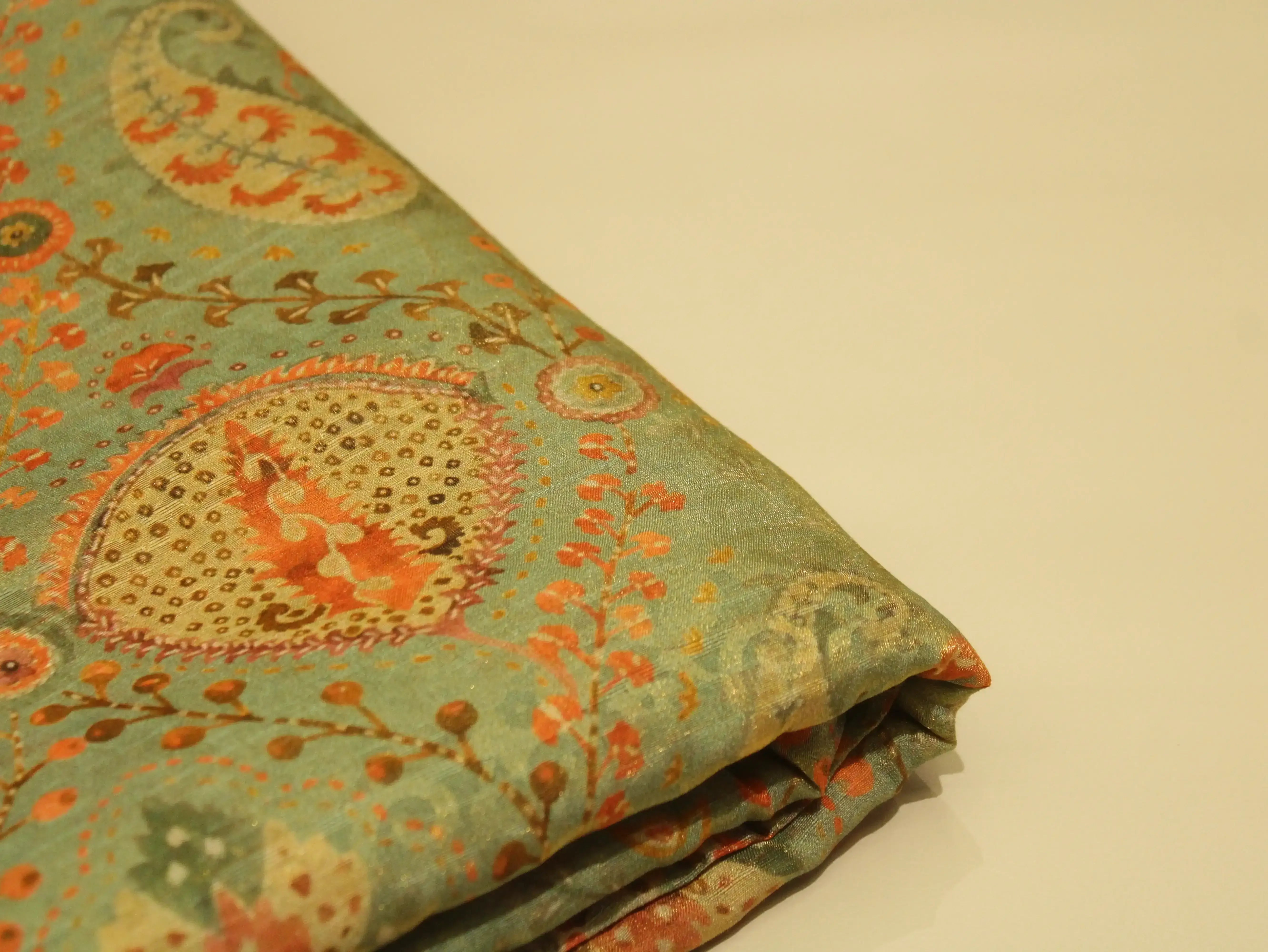 Pure Raw Silk Kalamkari Digital Print Fabric with Subtle Shine - M'Foks