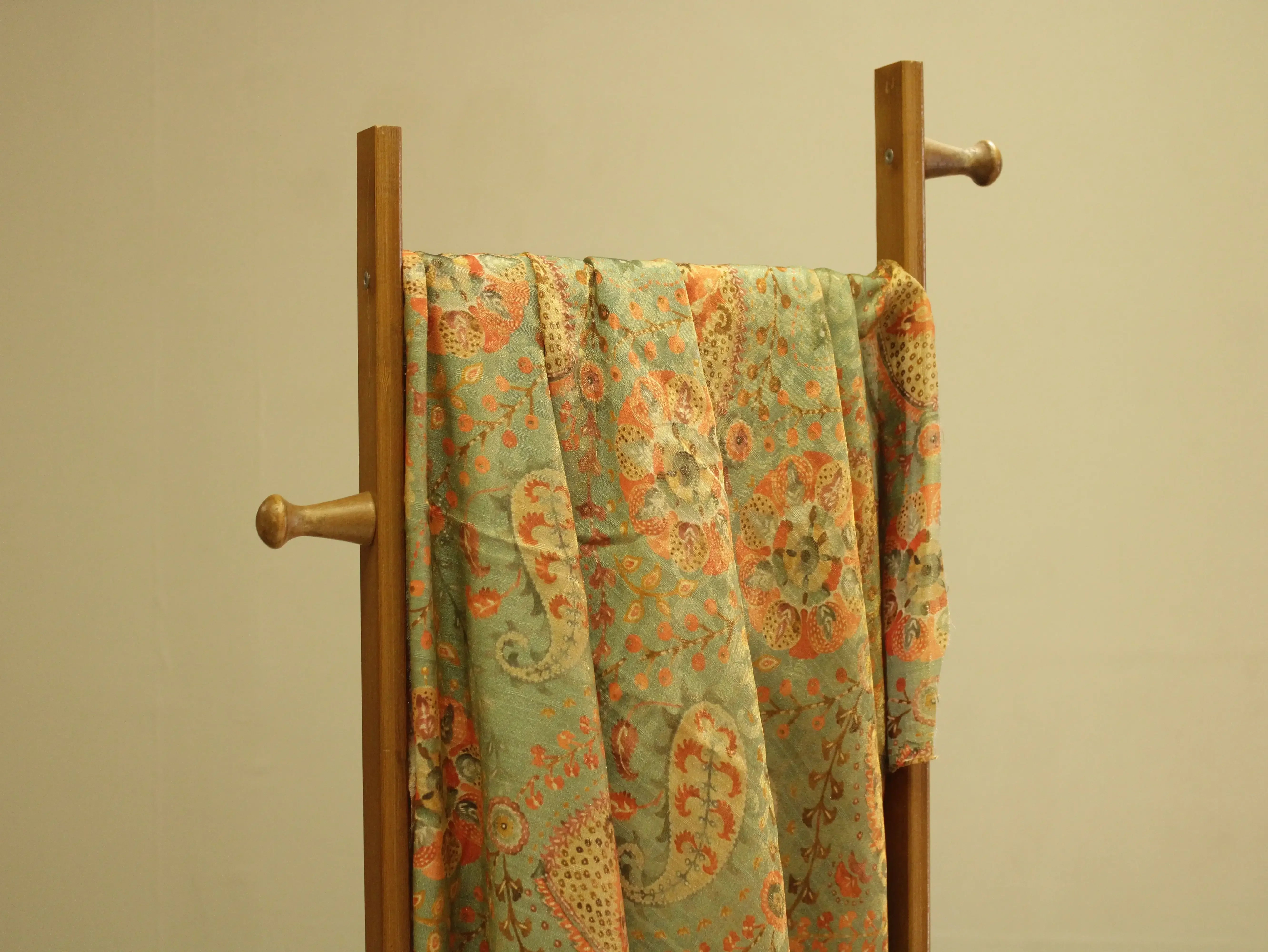 Pure Raw Silk Kalamkari Digital Print Fabric with Subtle Shine - M'Foks