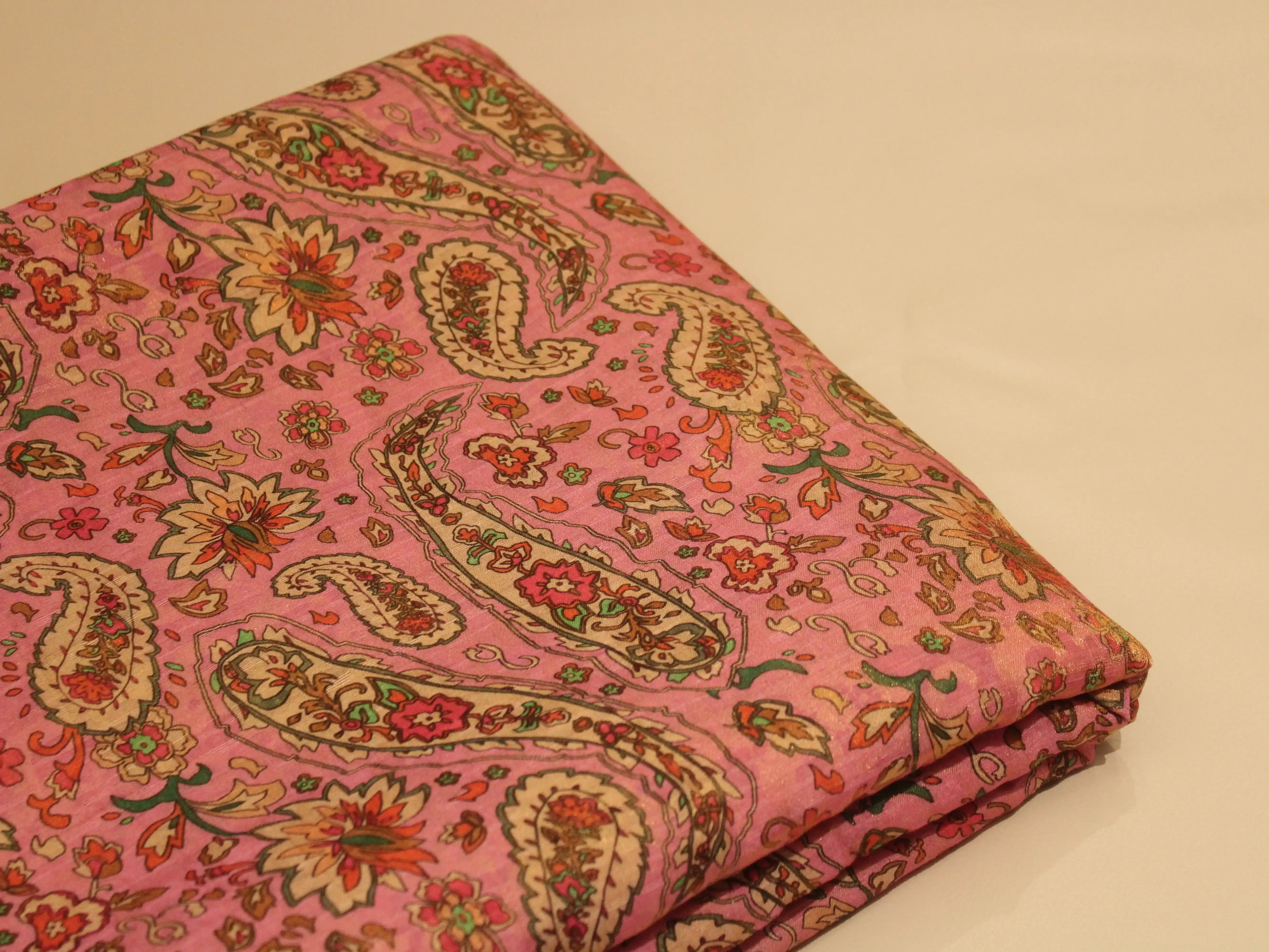 Pure Raw Silk Kalamkari Digital Print Fabric with Subtle Shine