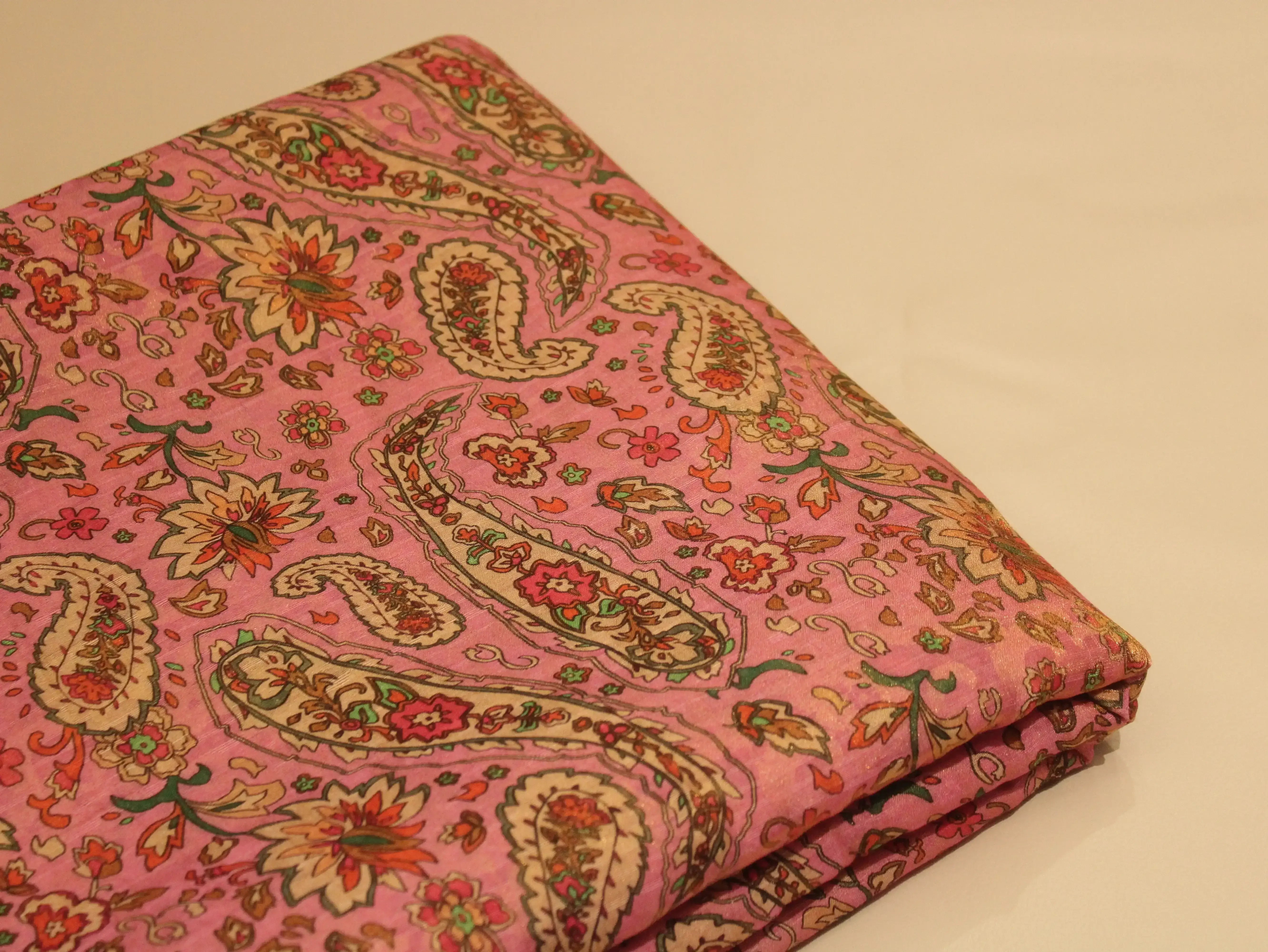 Pure Raw Silk Kalamkari Digital Print Fabric with Subtle Shine - M'Foks