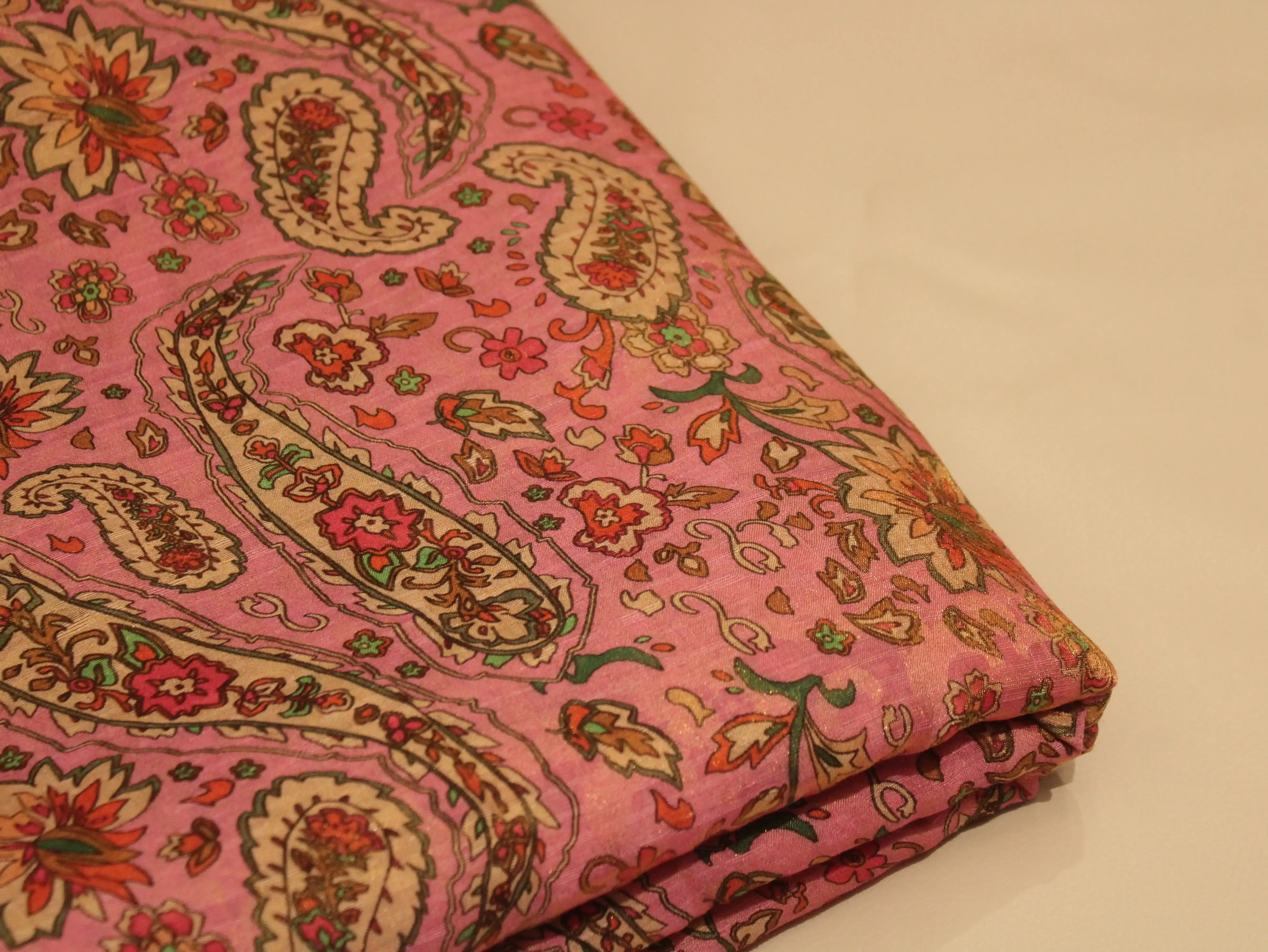 Pure Raw Silk Kalamkari Digital Print Fabric with Subtle Shine