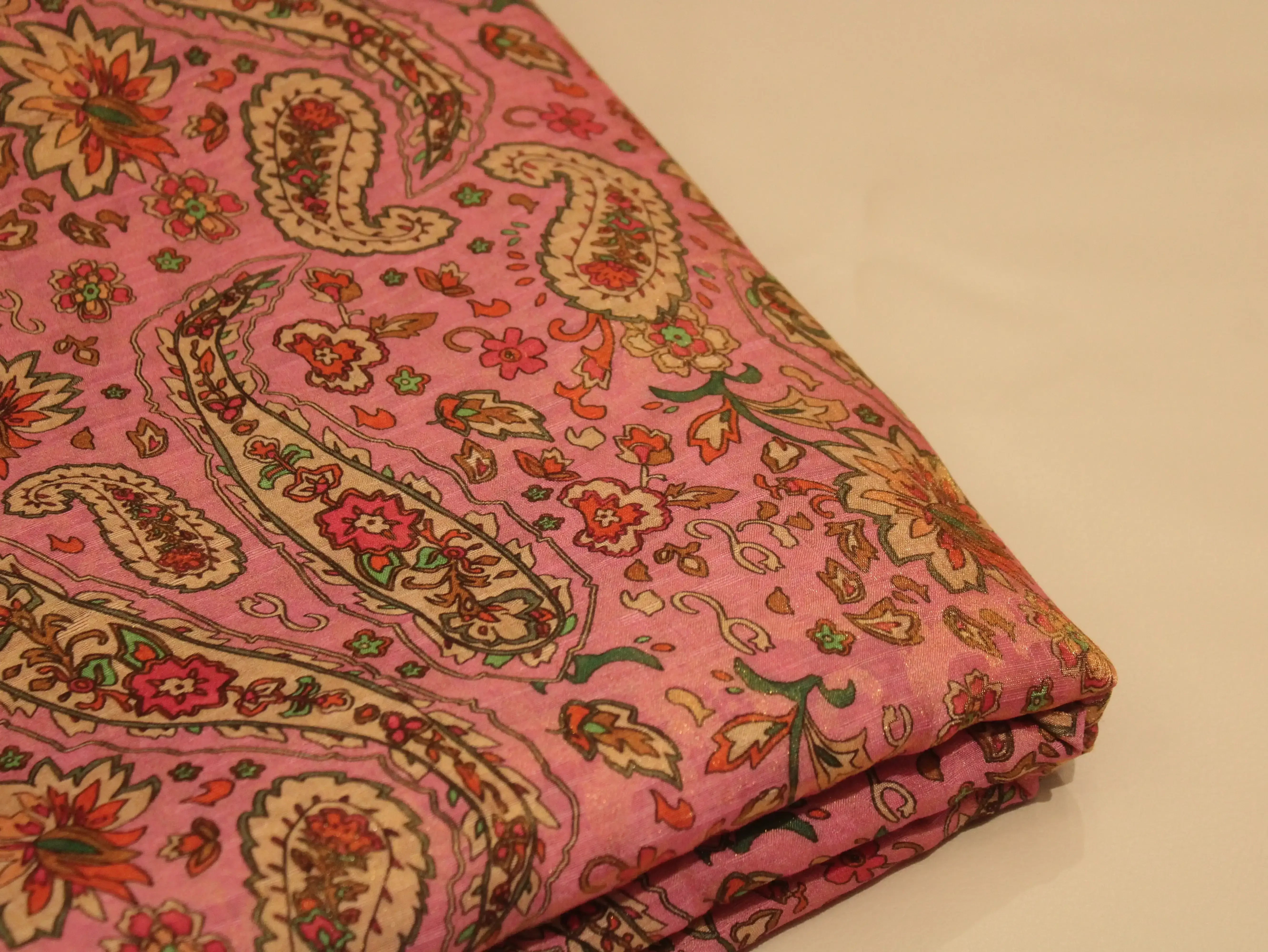 Pure Raw Silk Kalamkari Digital Print Fabric with Subtle Shine - M'Foks