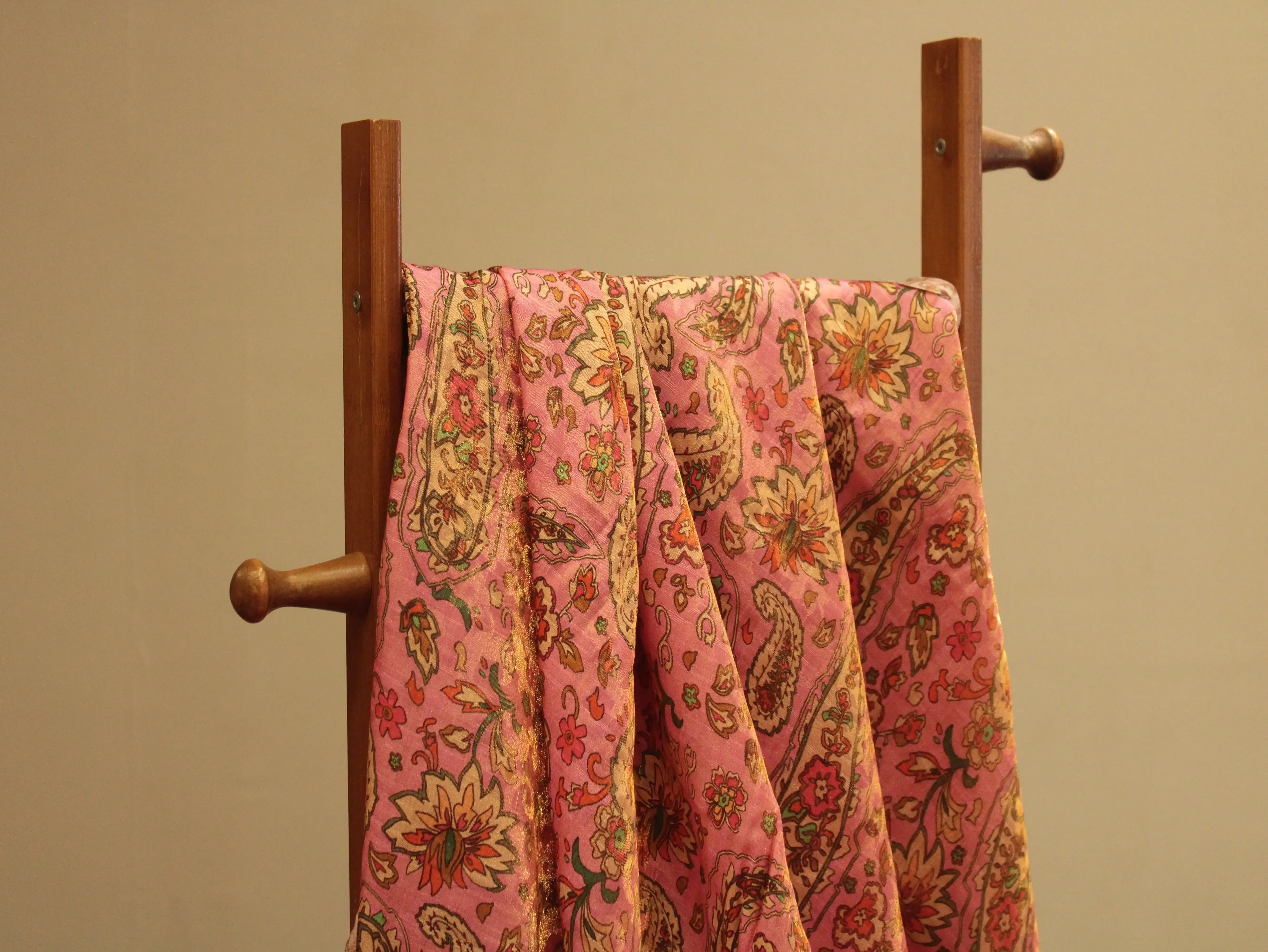Pure Raw Silk Kalamkari Digital Print Fabric with Subtle Shine - M'Foks