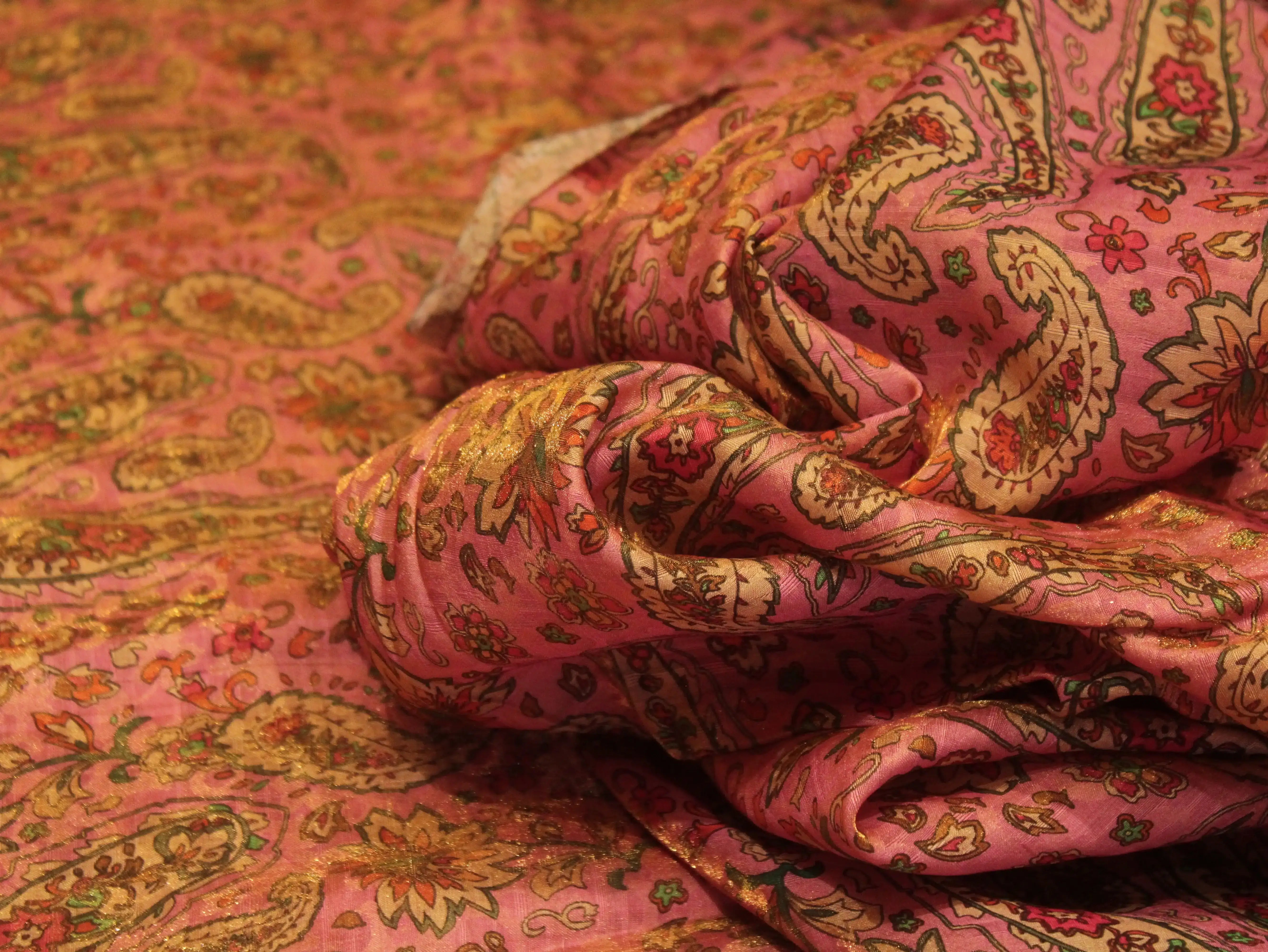 Pure Raw Silk Kalamkari Digital Print Fabric with Subtle Shine