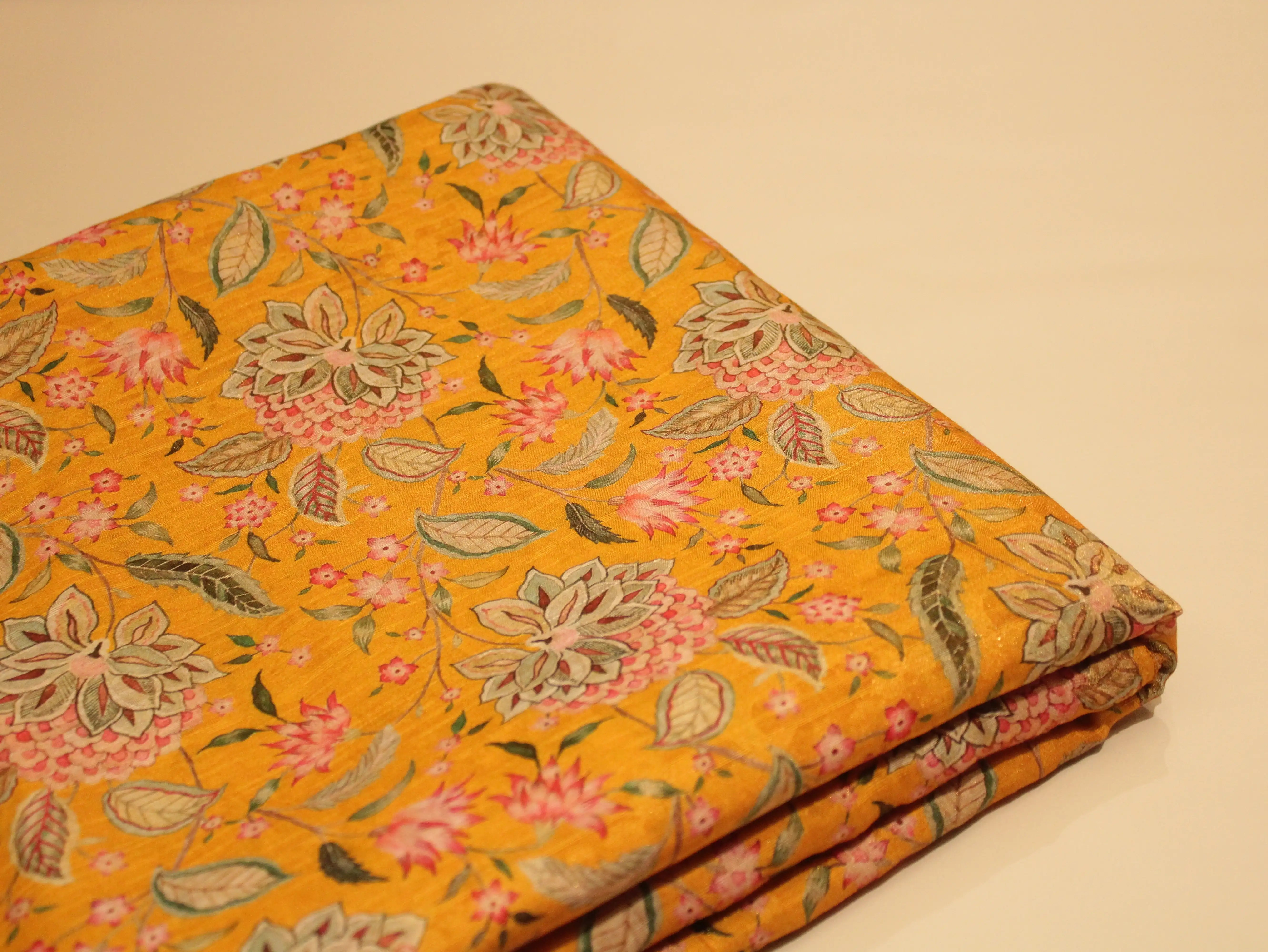 Pure Raw Silk Kalamkari Digital Print Fabric with Subtle Shine