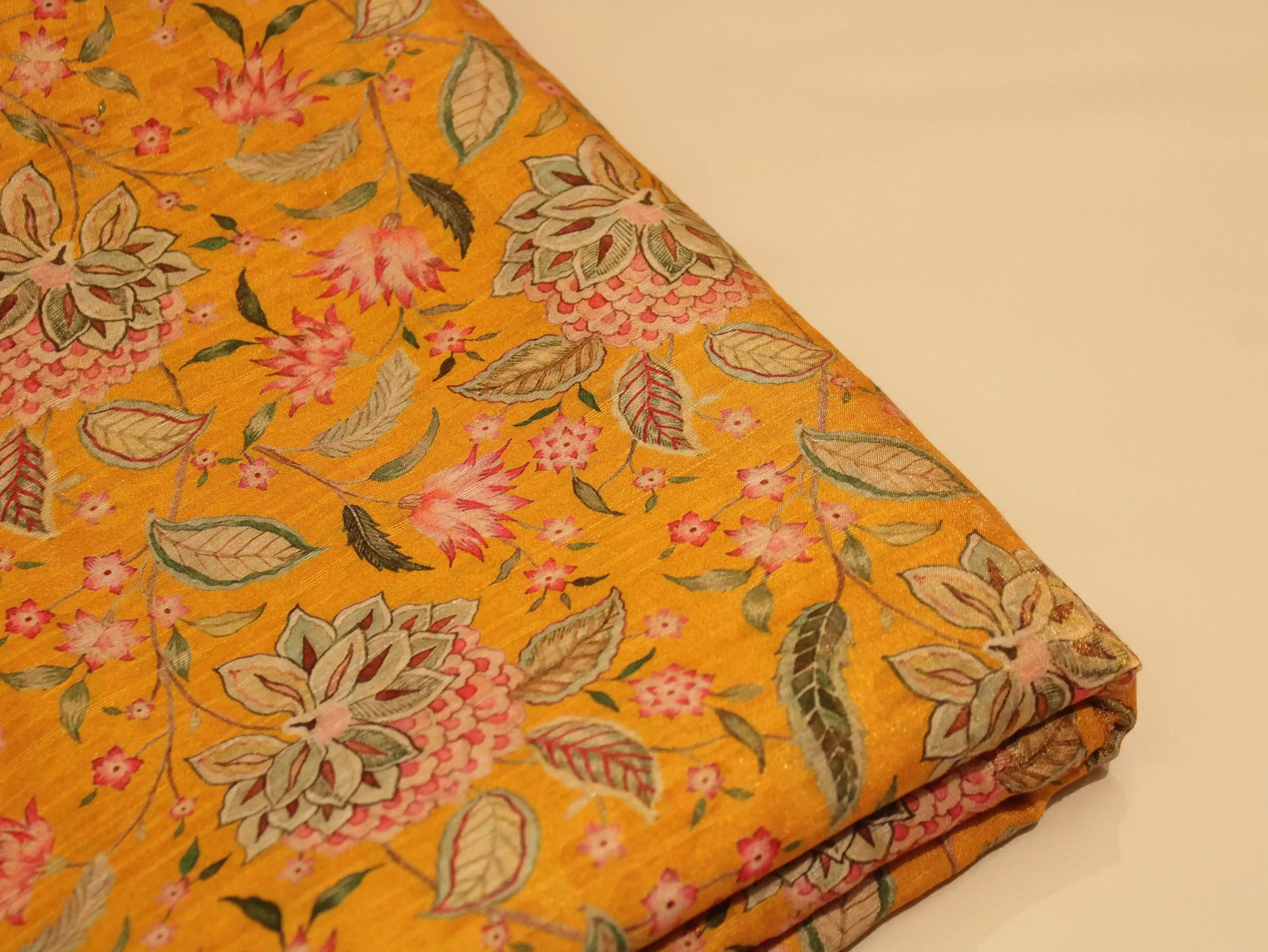 Pure Raw Silk Kalamkari Digital Print Fabric with Subtle Shine - M'Foks