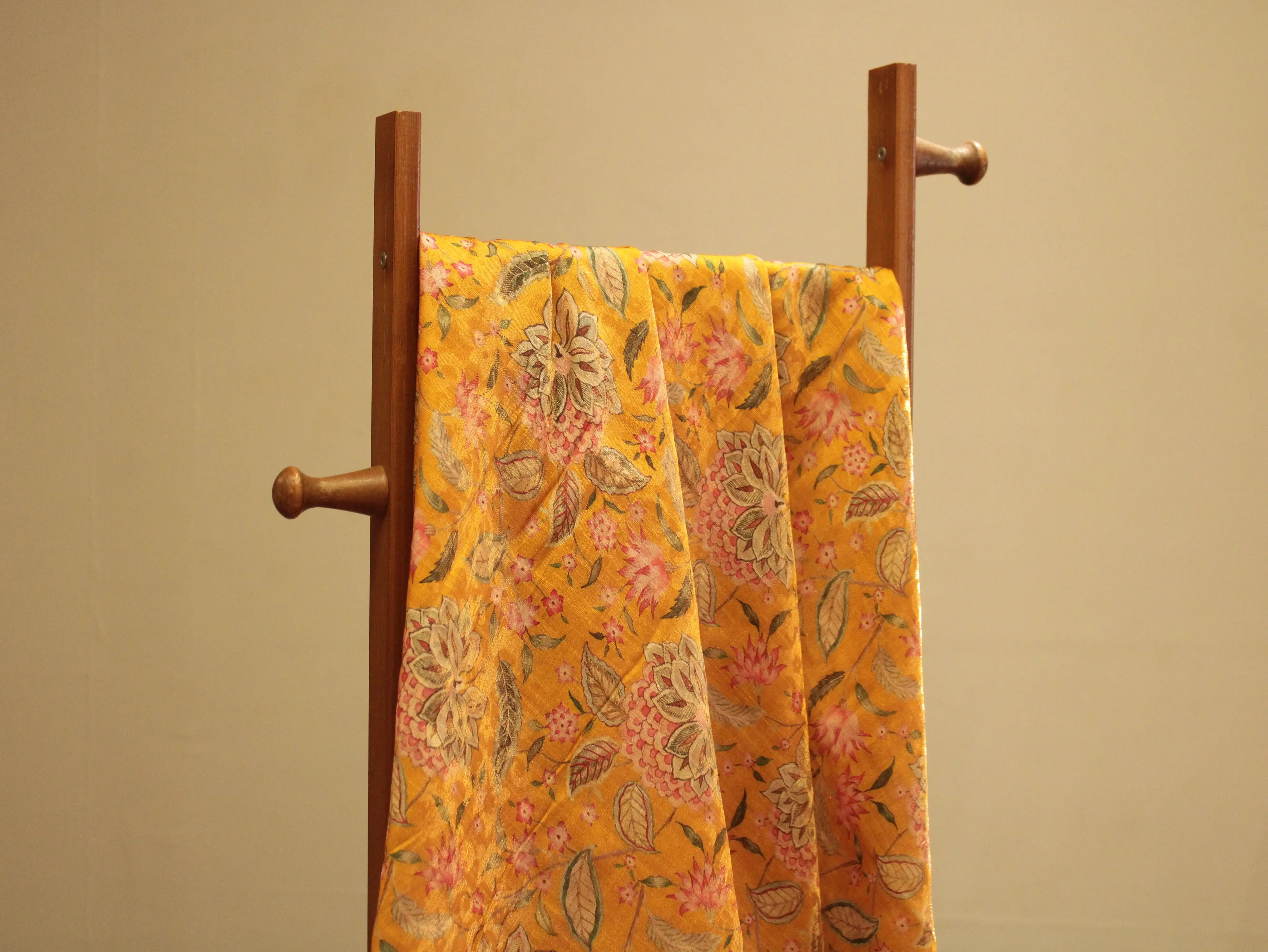Pure Raw Silk Kalamkari Digital Print Fabric with Subtle Shine