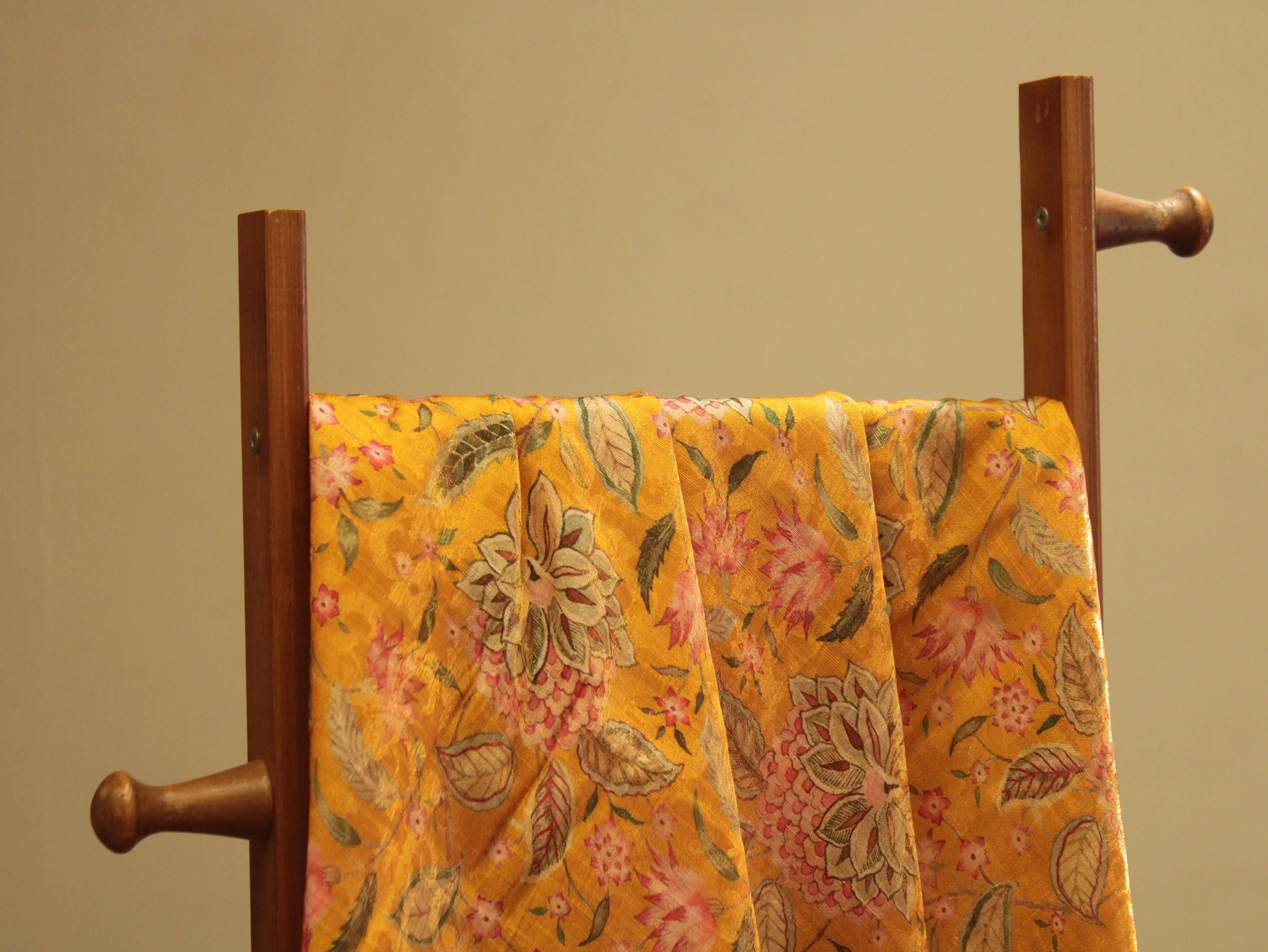 Pure Raw Silk Kalamkari Digital Print Fabric with Subtle Shine