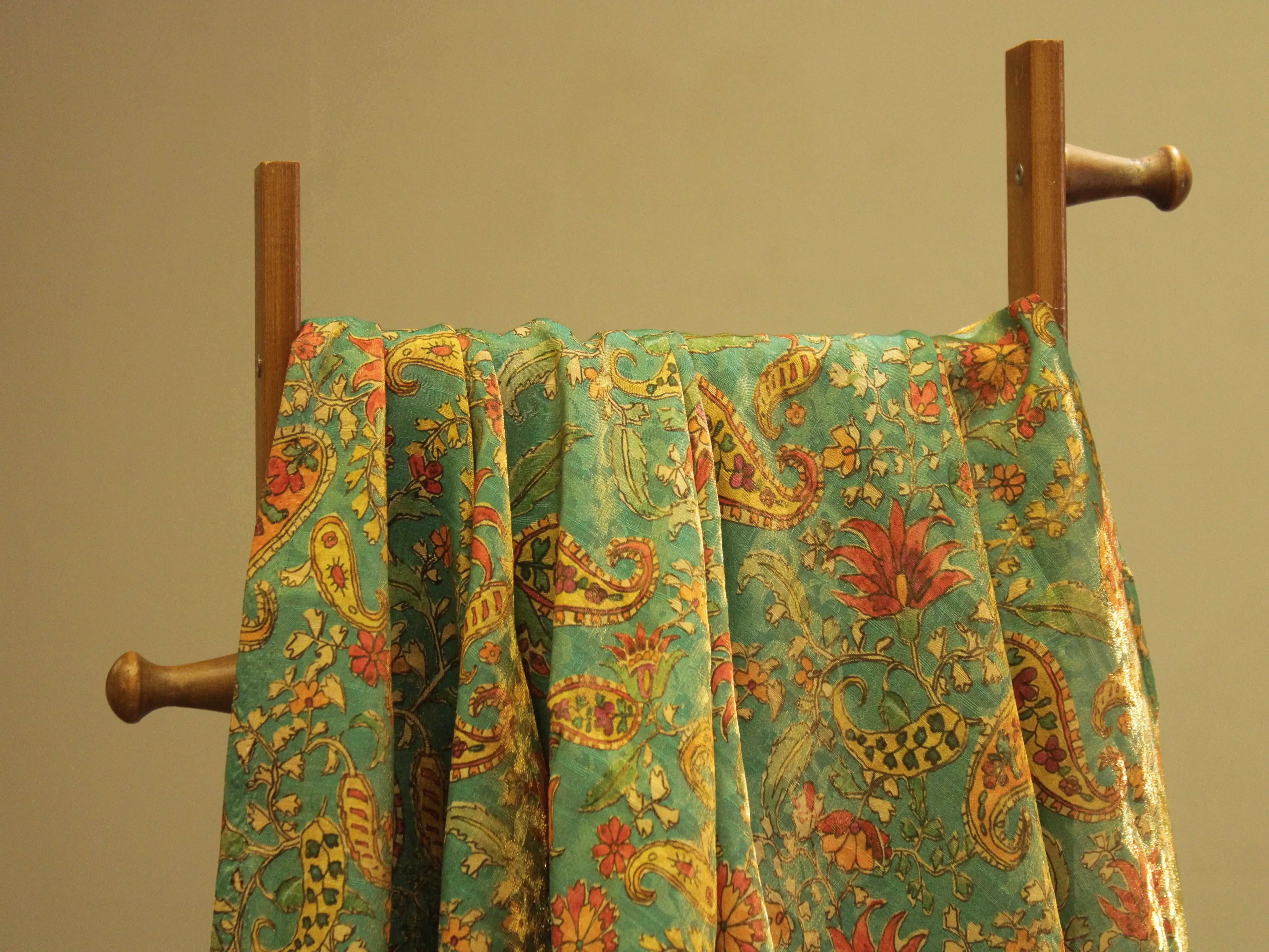 Pure Raw Silk Kalamkari Digital Print Fabric with Subtle Shine - M'Foks