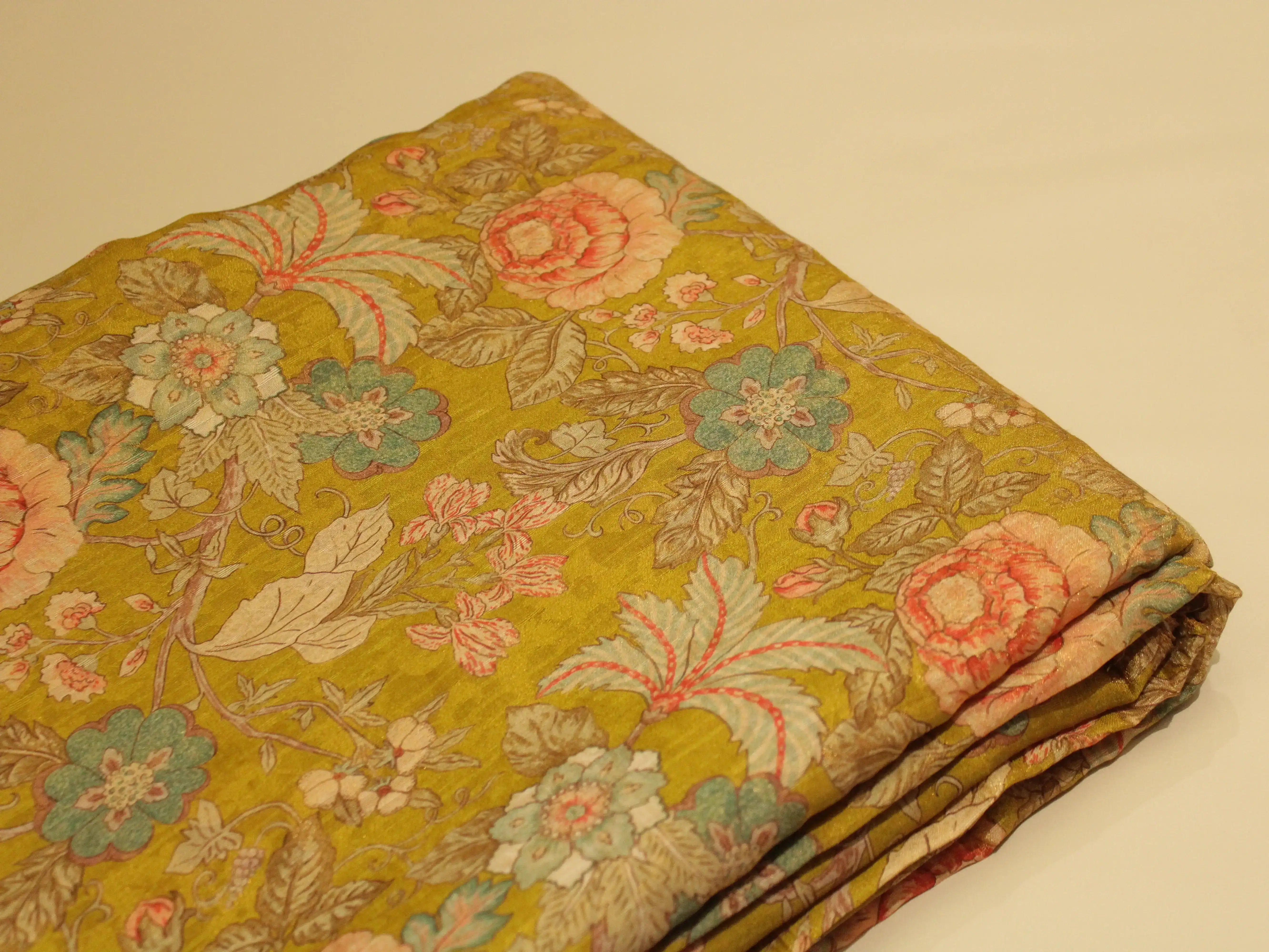 Pure Raw Silk Kalamkari Digital Print Fabric with Subtle Shine