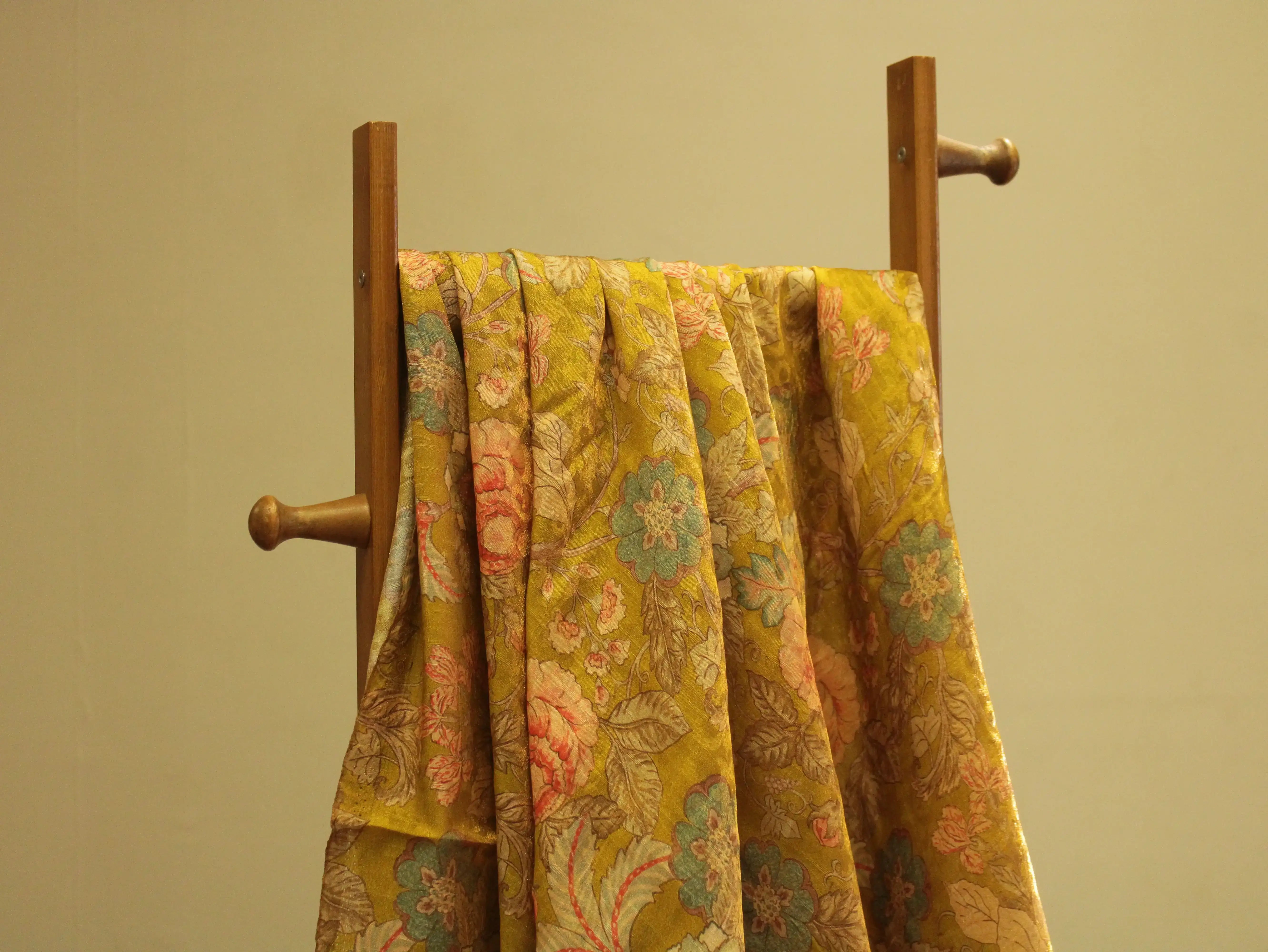 Pure Raw Silk Kalamkari Digital Print Fabric with Subtle Shine