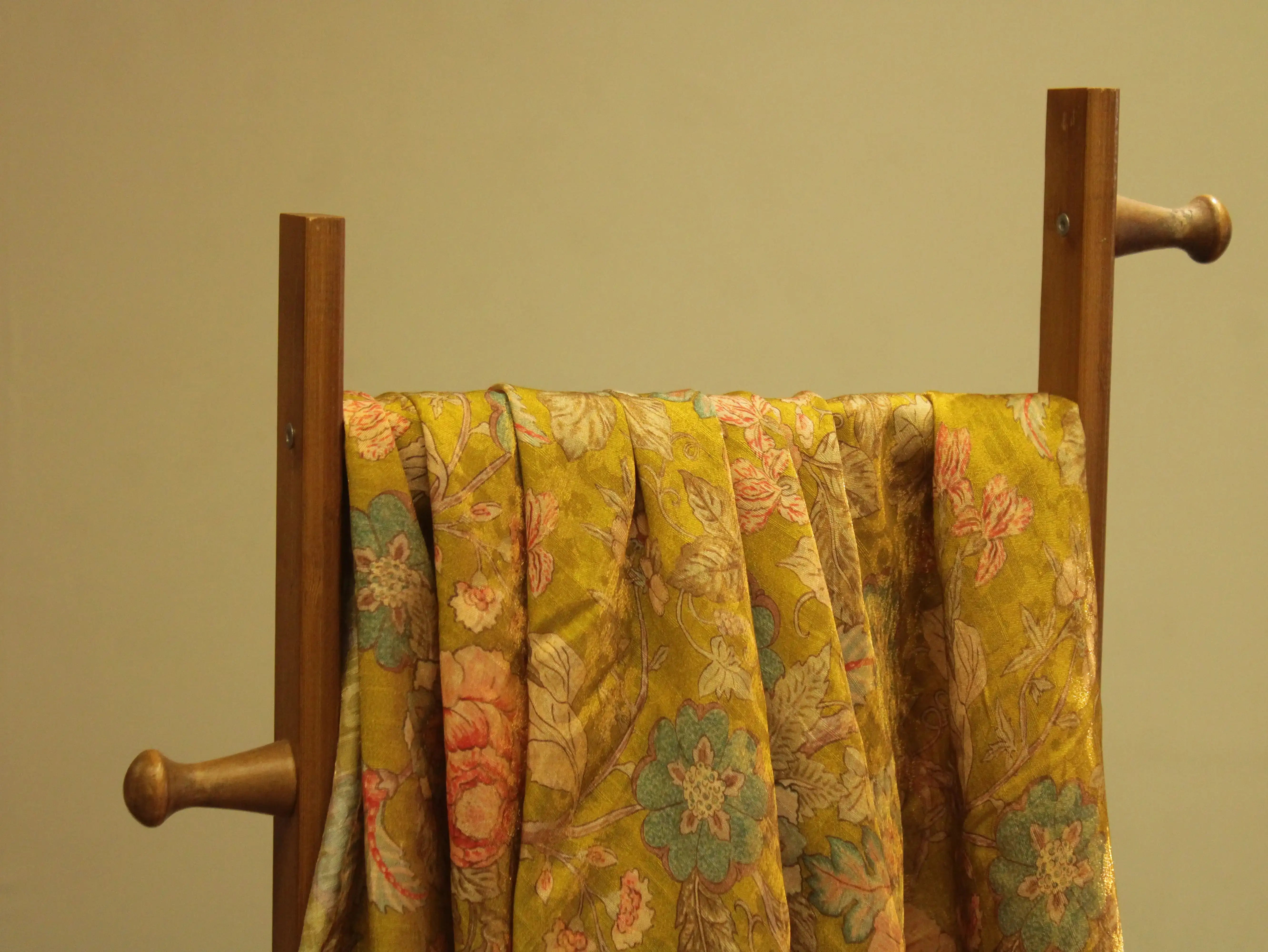Pure Raw Silk Kalamkari Digital Print Fabric with Subtle Shine