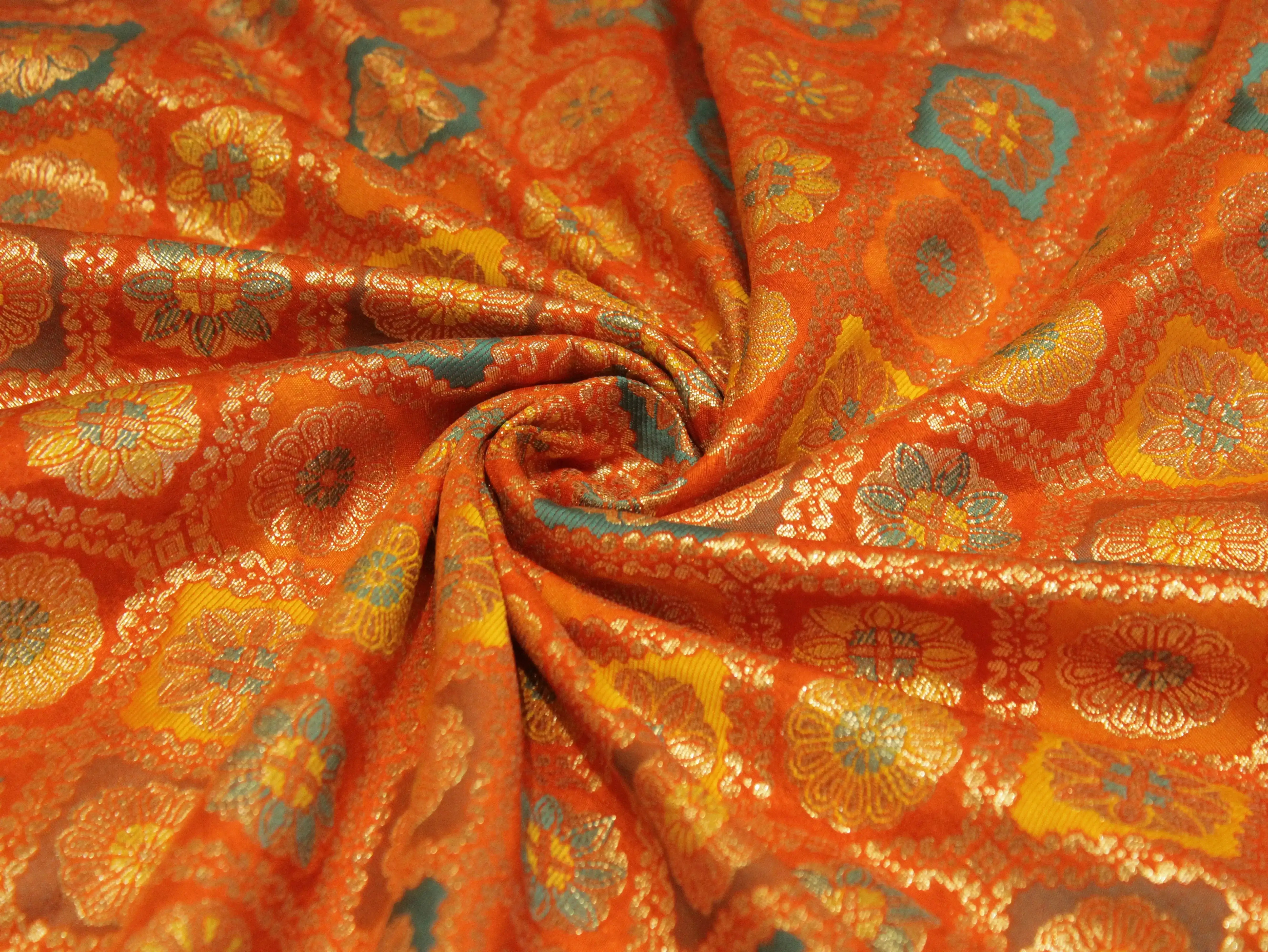 Banarasi Brocade Fabric - Orange