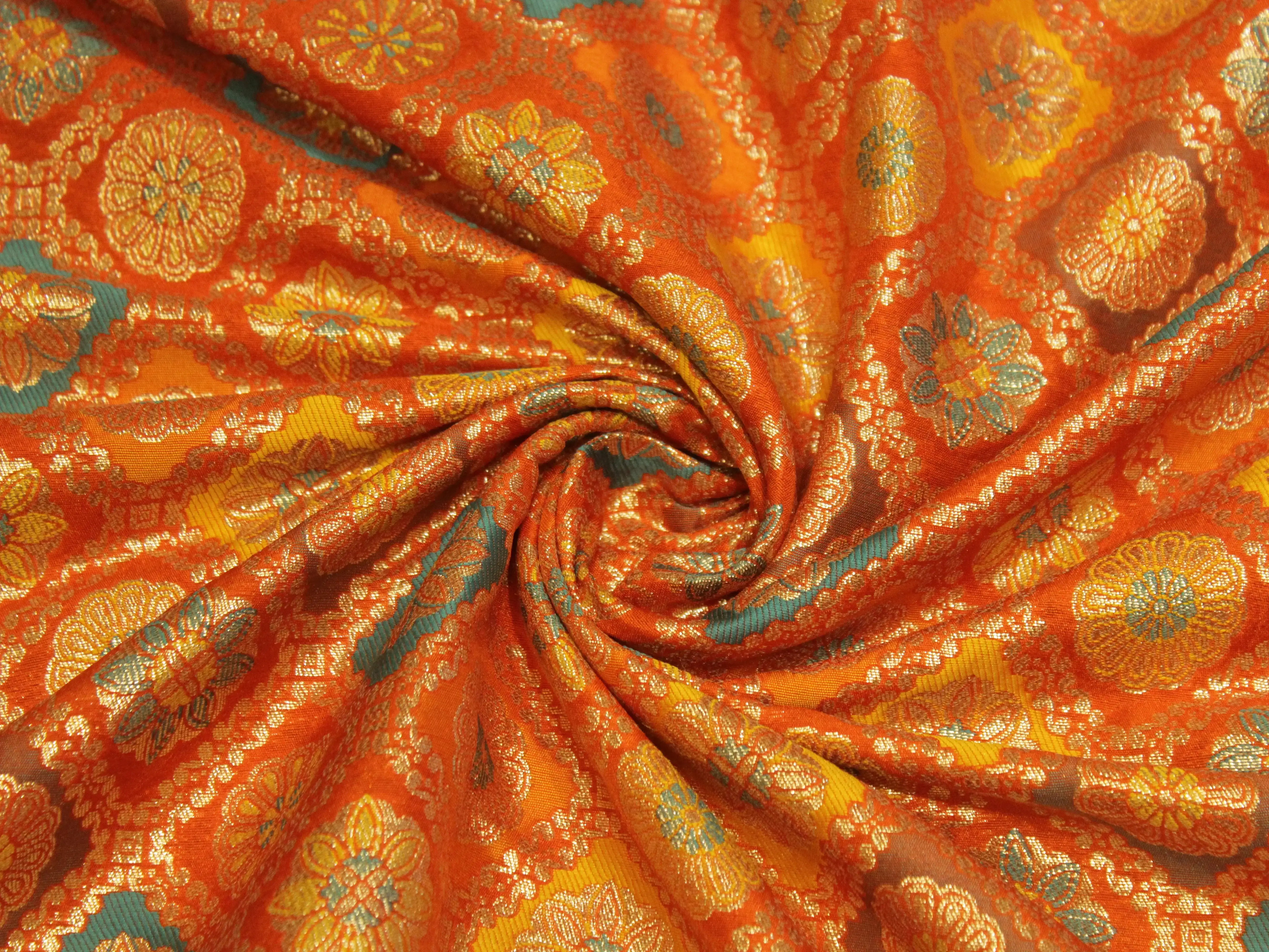Banarasi Brocade Fabric - Orange