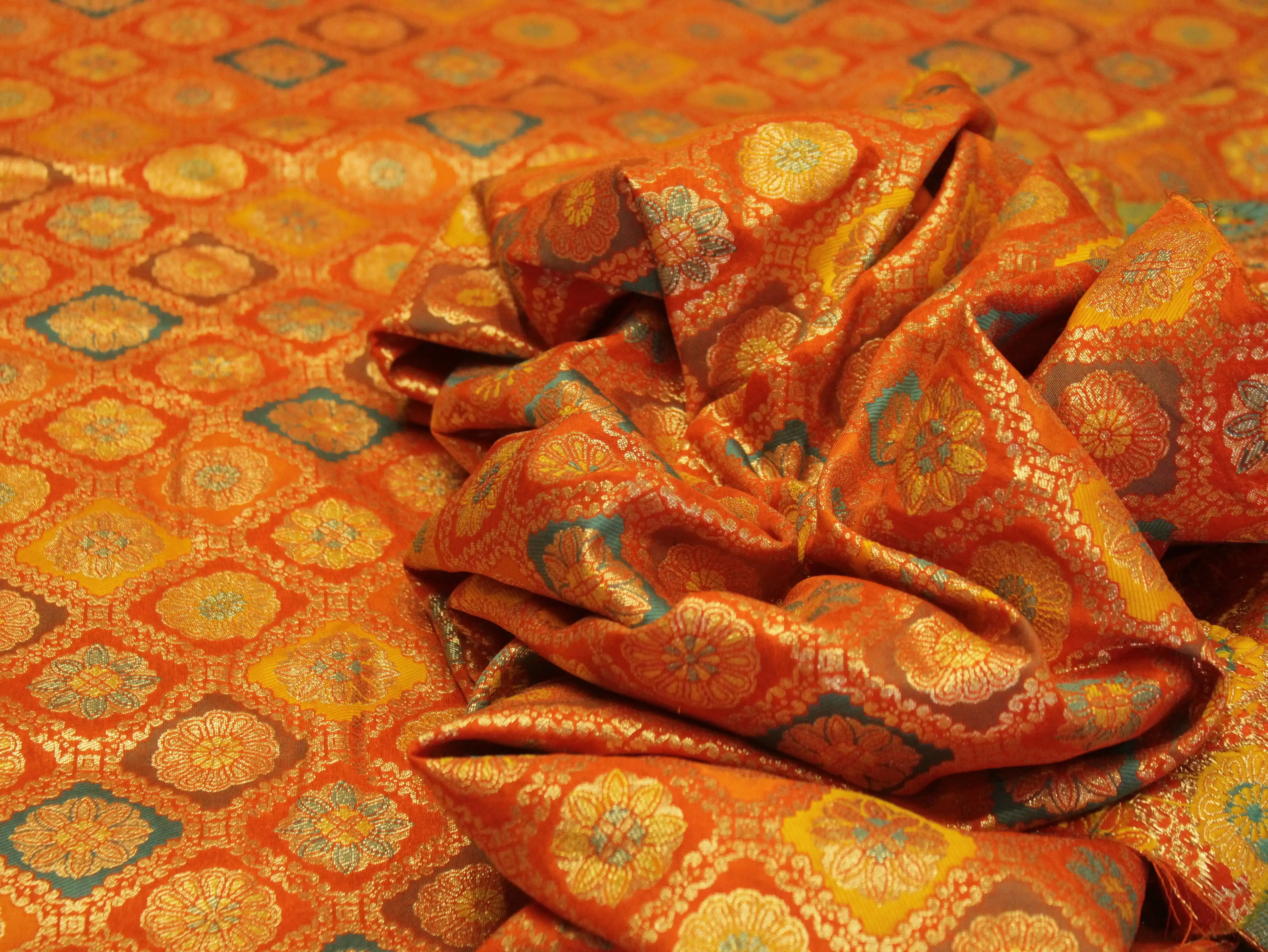 Banarasi Brocade Fabric - Orange